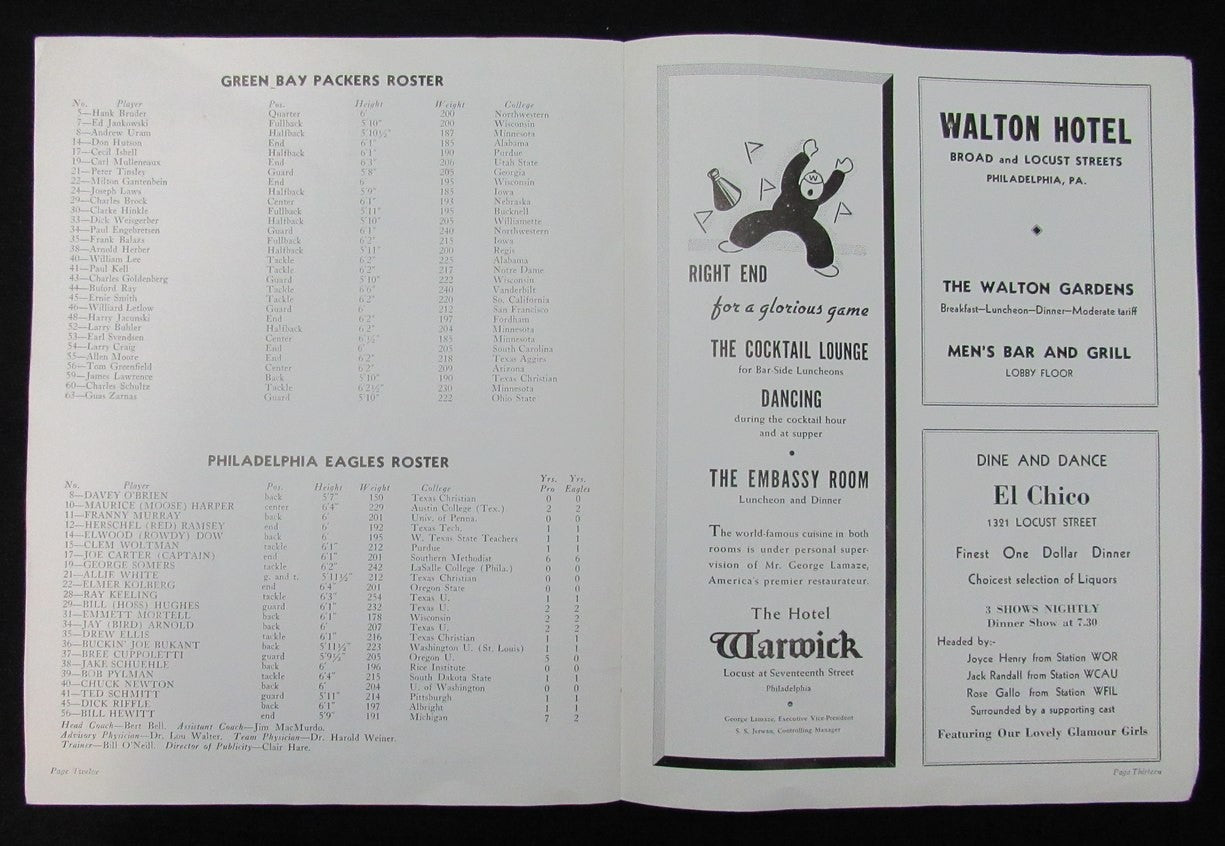 November 12, 1939 Philadelphia Eagles Vs. Packers