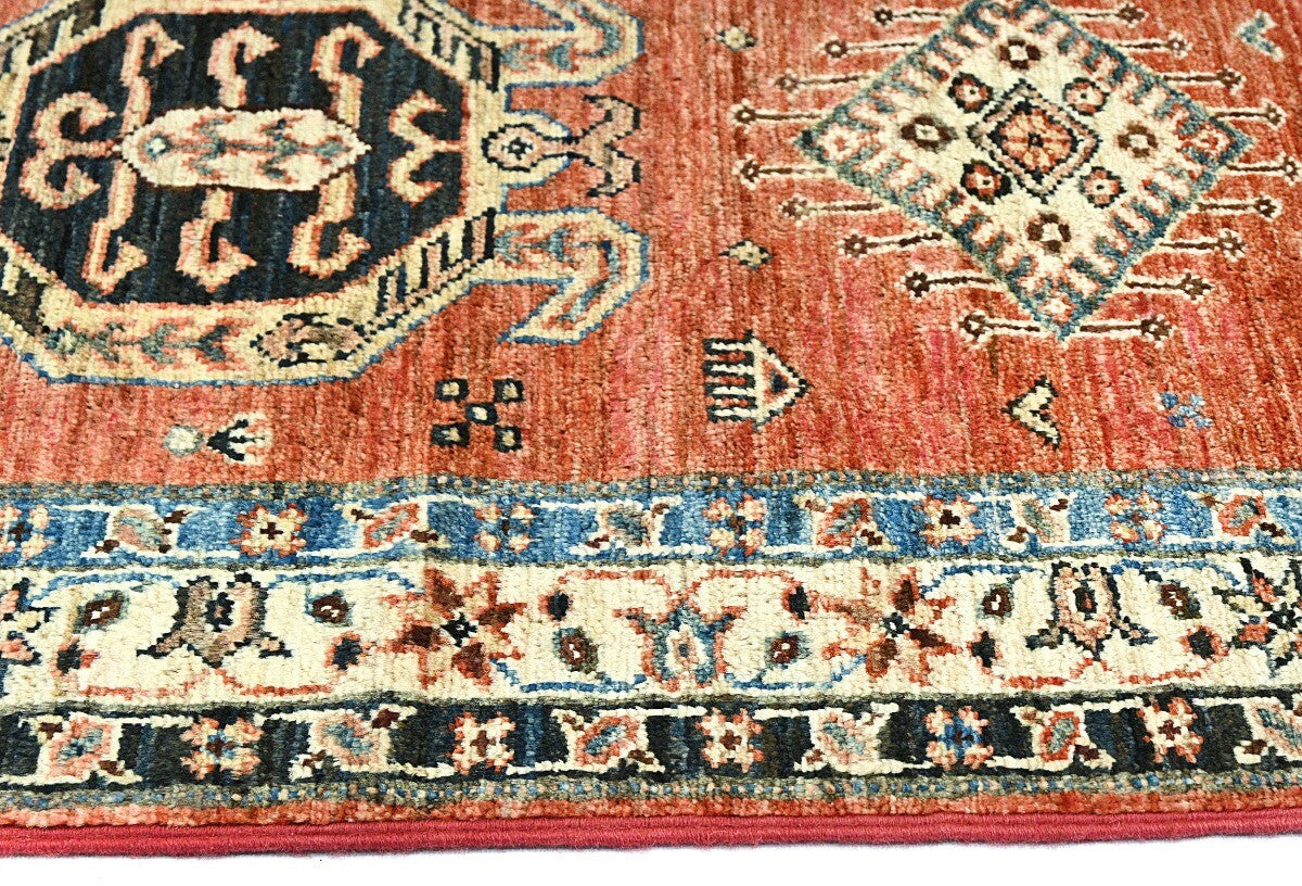 Handmade Kazak Runner Rug Rusty Red Tribal