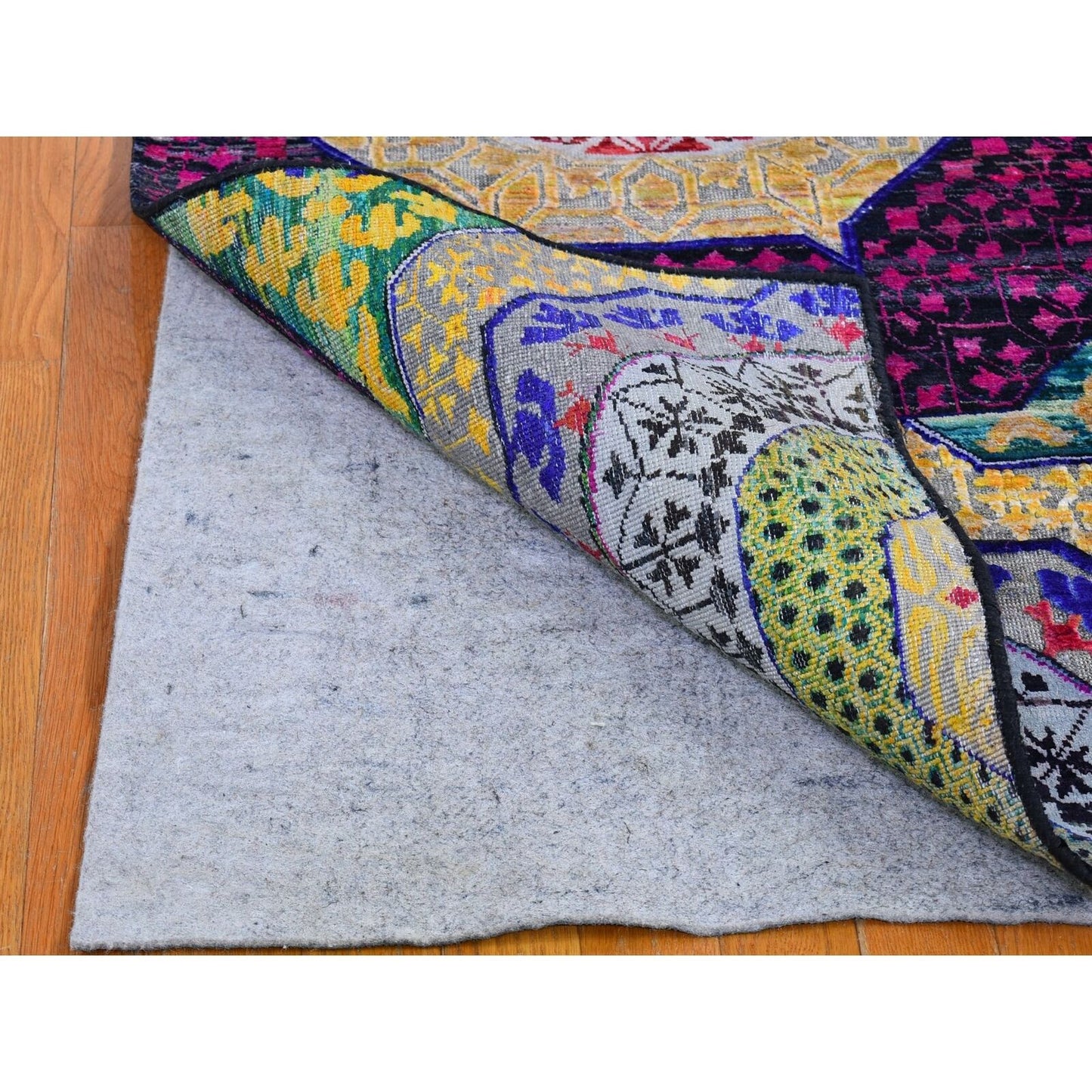 2'7"X12' Sari Silk With Wool Mamluk Design Hand Knotted Wide Runner Rug