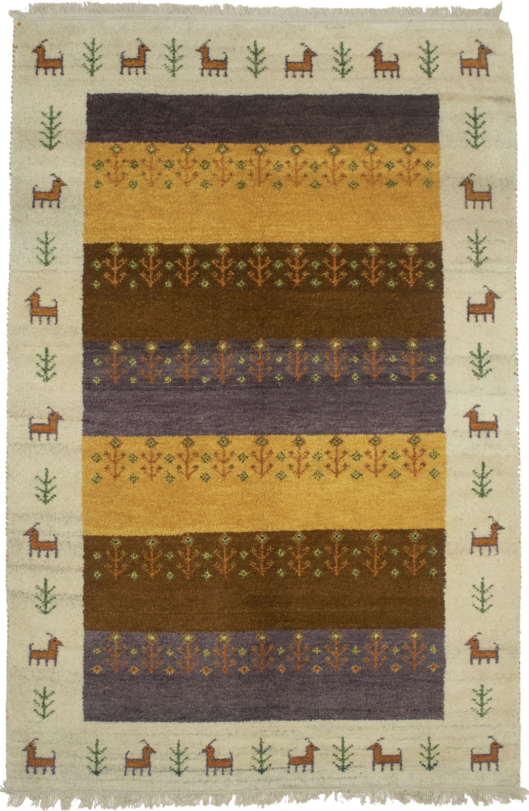 Handmade Indo-Gabbeh Tribal Design Wool Oriental