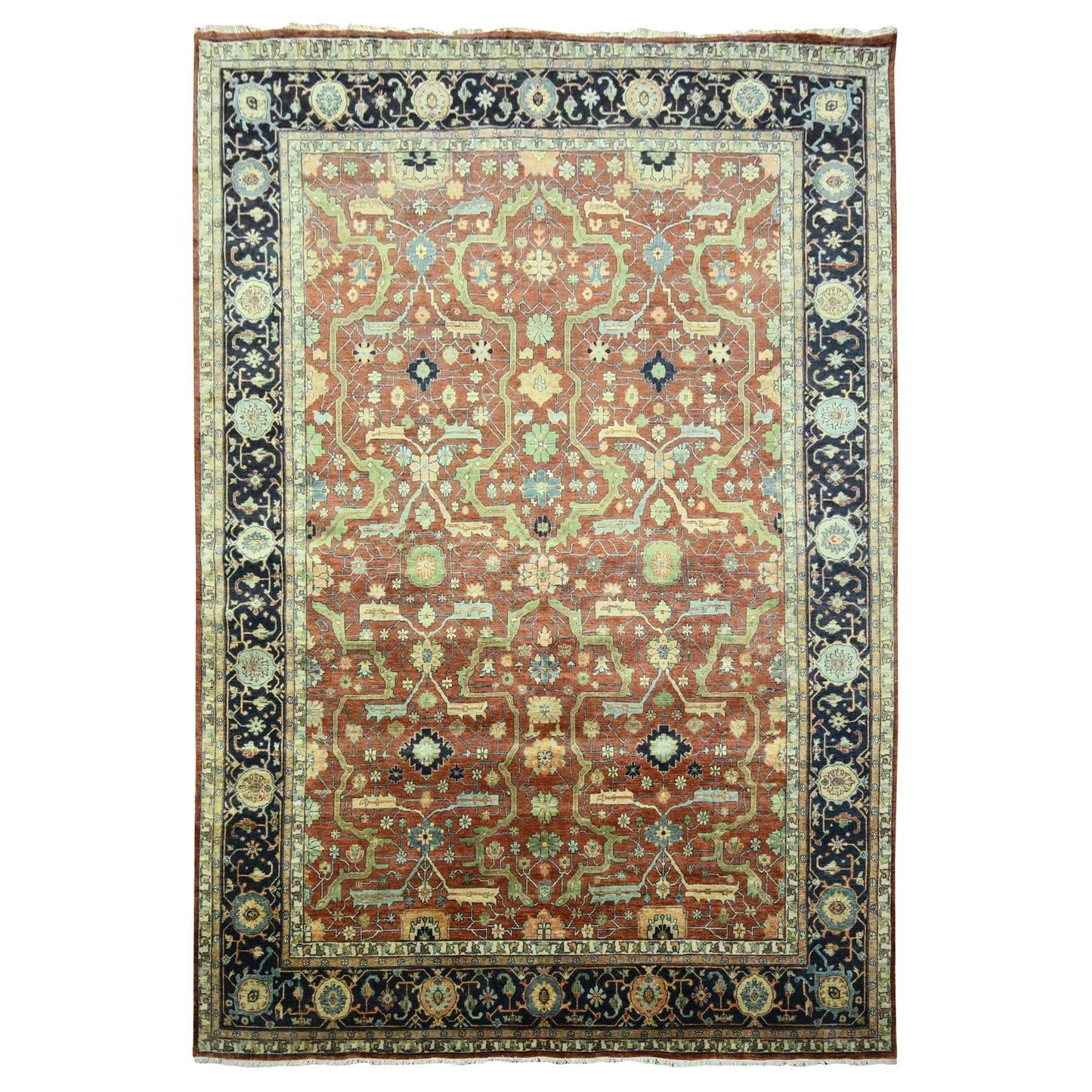 10'X13'10" Rust Red Heris All Over Design Hand Knotted 100% Wool Rug