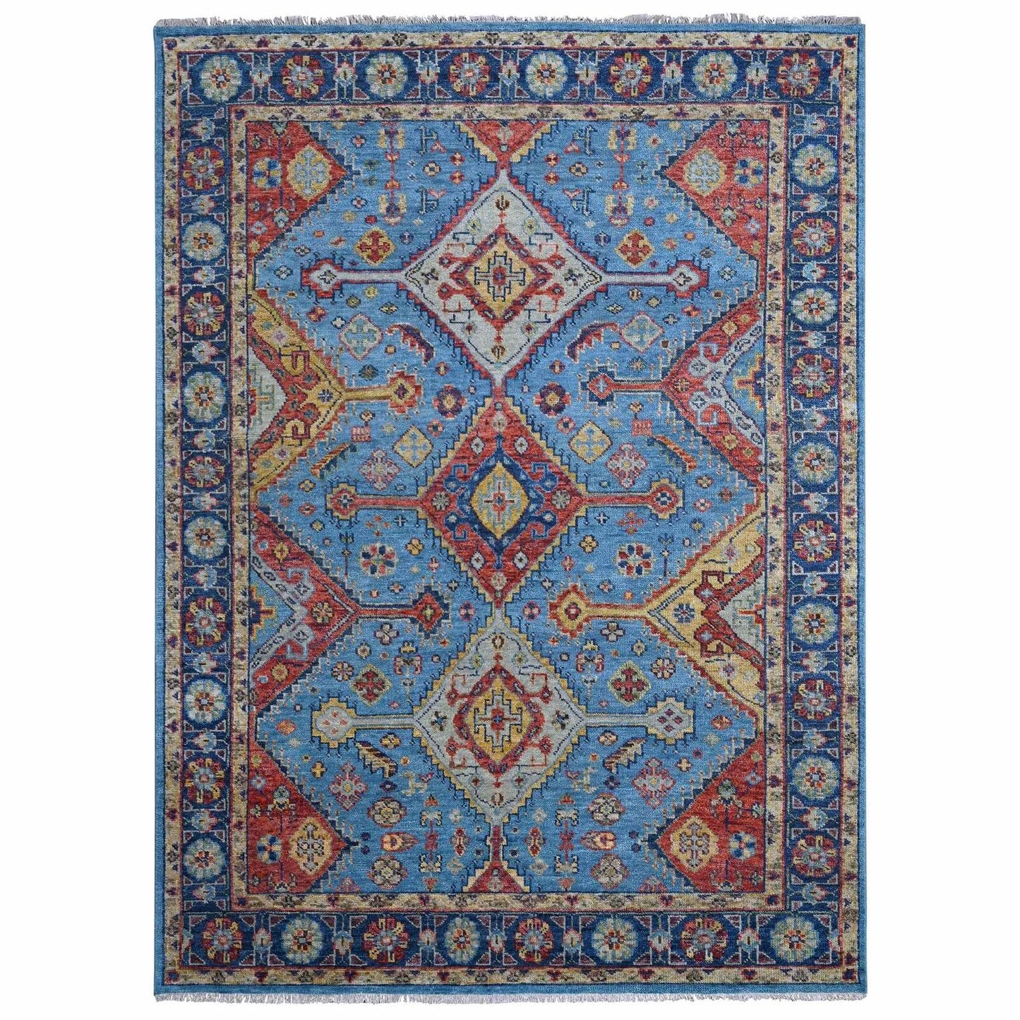 8'10"X11'10" Light Blue Hand Knotted Sheeraz Design Pure Wool Rug