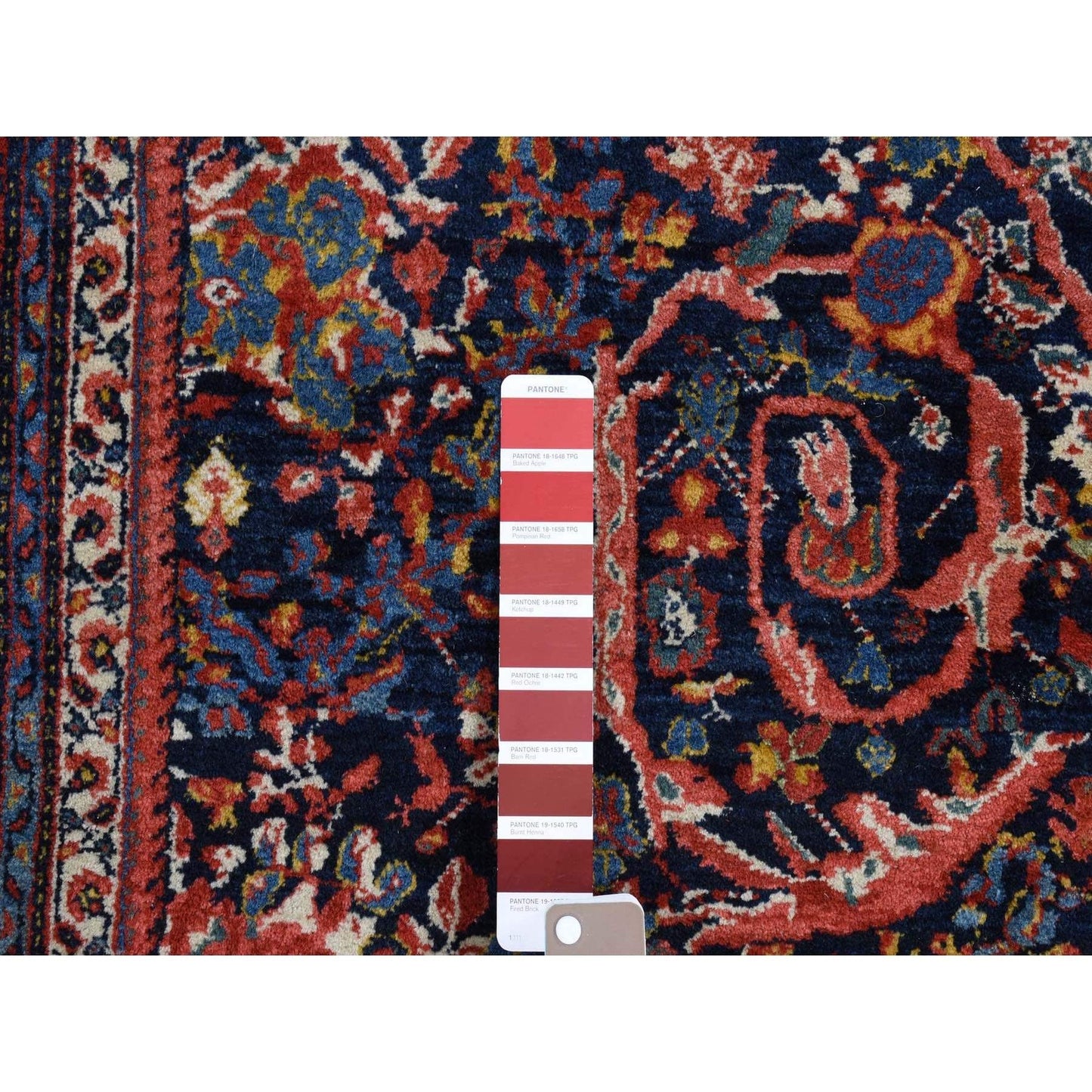 4'7"X6'9" Navy Antique Zoroastrian Mustaffi Design Wool Hand Knotted Rug