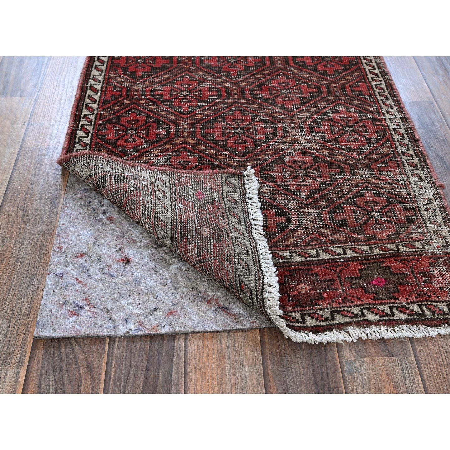 2'X7'7" Auburn Red Vintage Zoroastrian Balooch Hand Knotted Wool Runner Rug