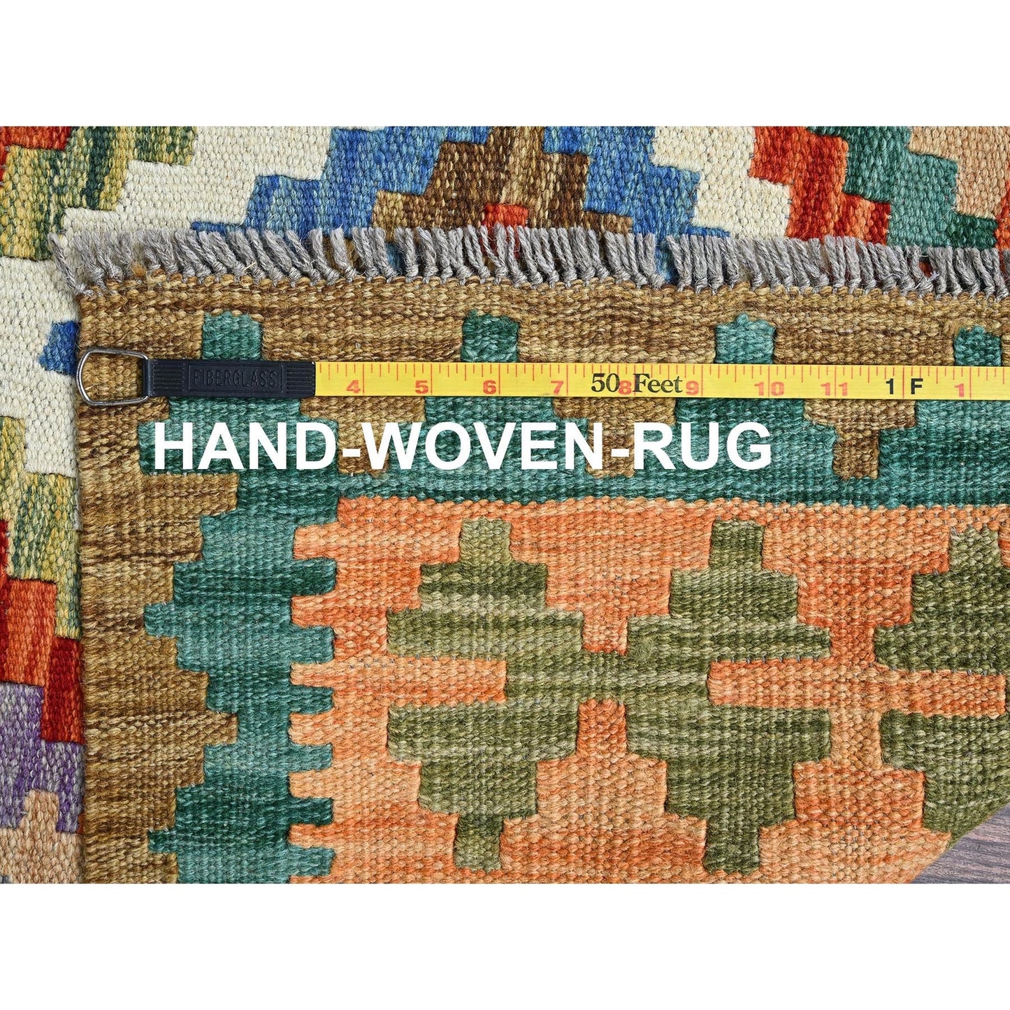 5'X6'7" Ivory Afghan Kilim Geometric Pure Wool Flat Weave Hand Woven Rug