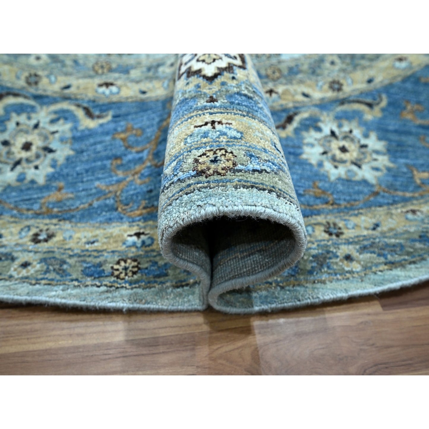 9'X9' Blue Agra Shah Abbas Flower Design Pure Wool Hand Knotted Round Rug