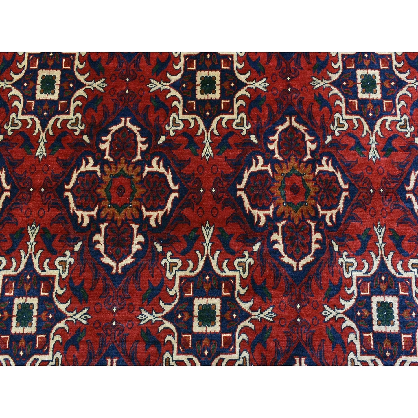 10'X13'8" Red Afghan Khamyab Soft Wool Geometric Design Hand Knotted Rug