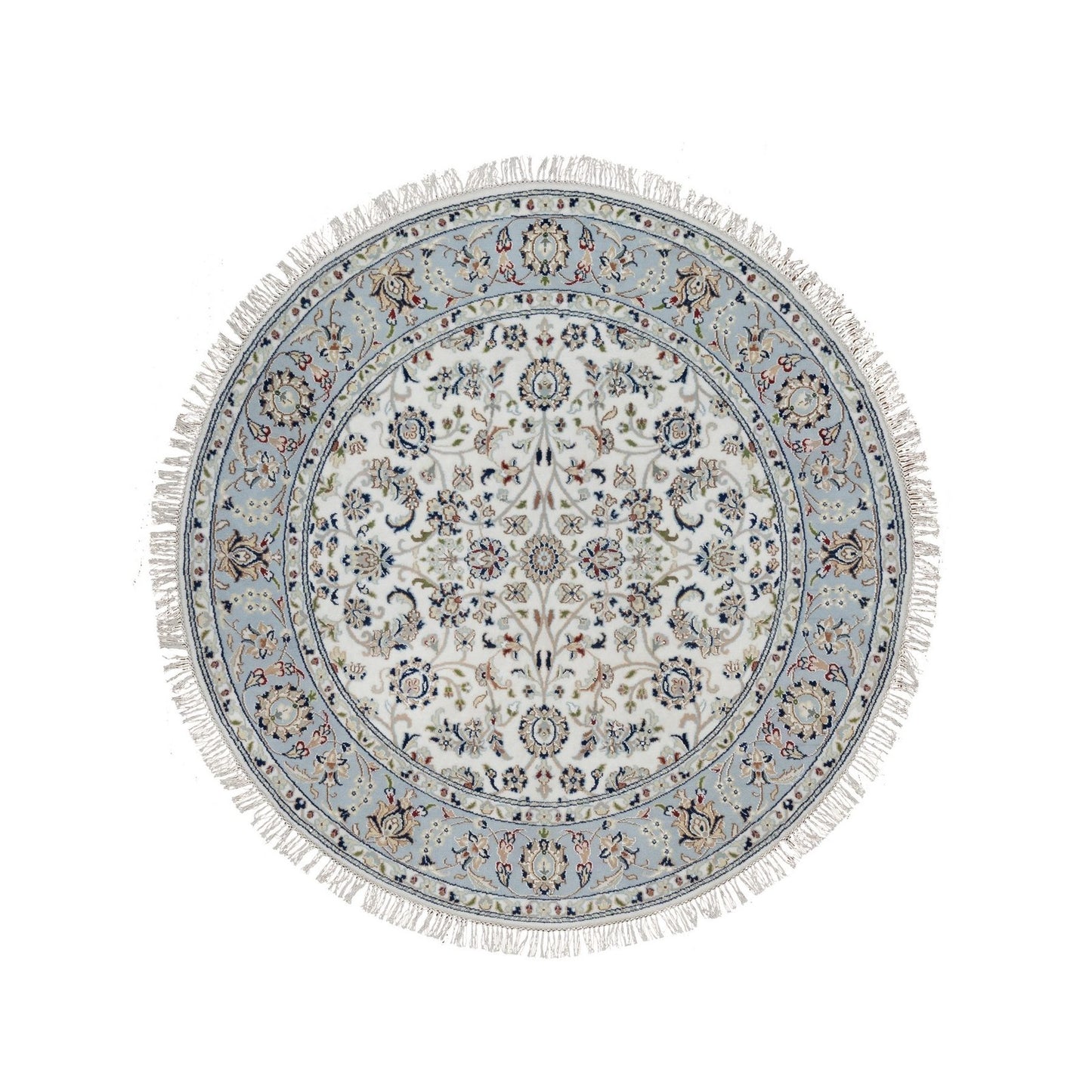 5'2"X5'2" Ivory Wool And Silk Nain Flower Pattern Hand Knotted Round Rug