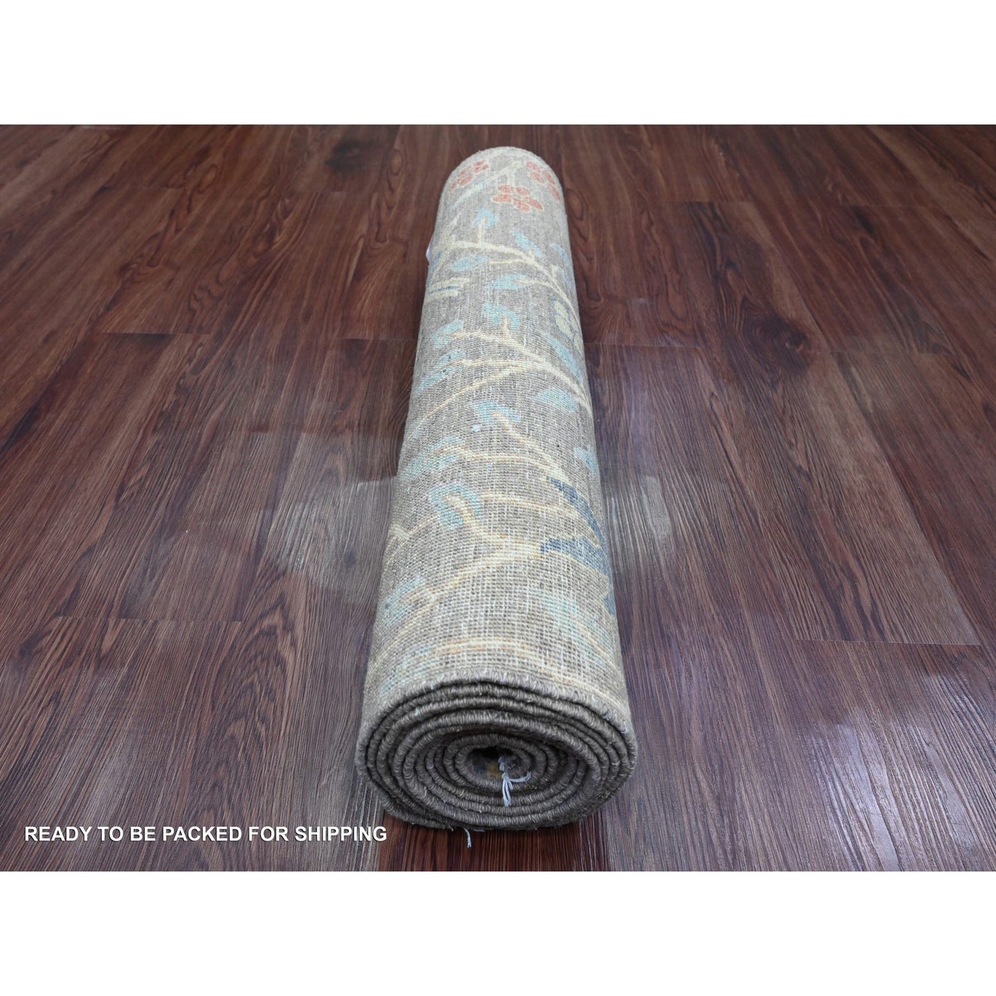 2'8"X11'10" Brown Peshawar Birds Design Hand Knotted Soft Wool Runner Rug