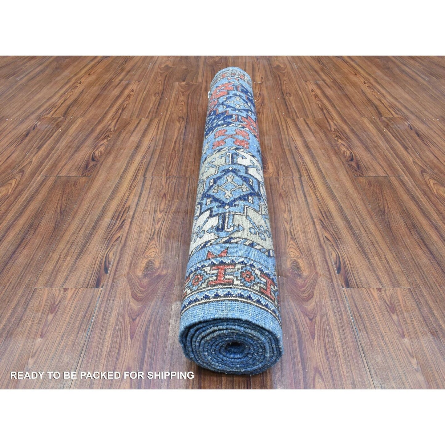 4'X11'8" Blue Pure Wool Hand Knotted Afghan Ersari Wide Runner Rug