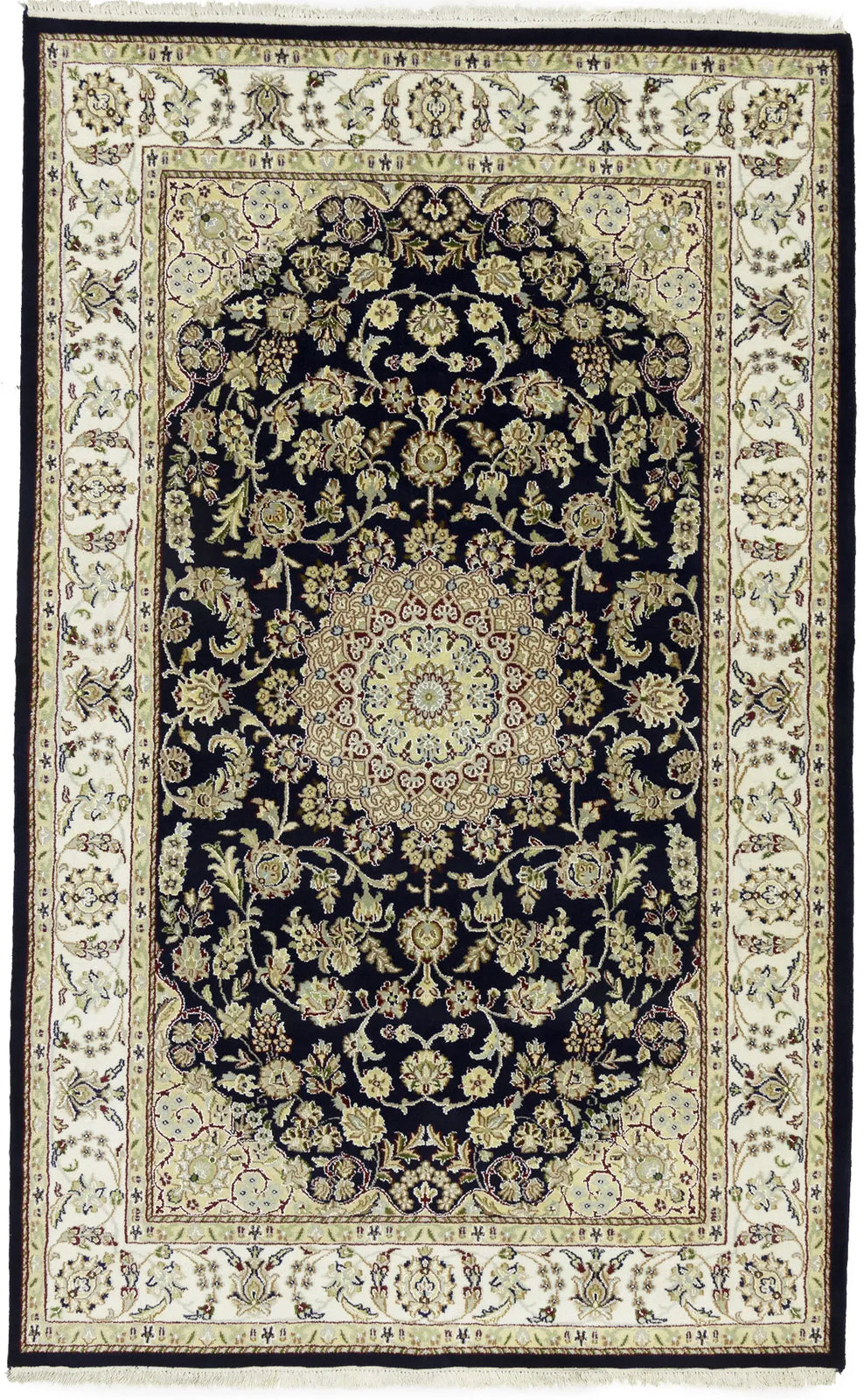 Indo Nain Oriental Rug Handmade Wool Carpet Blue
