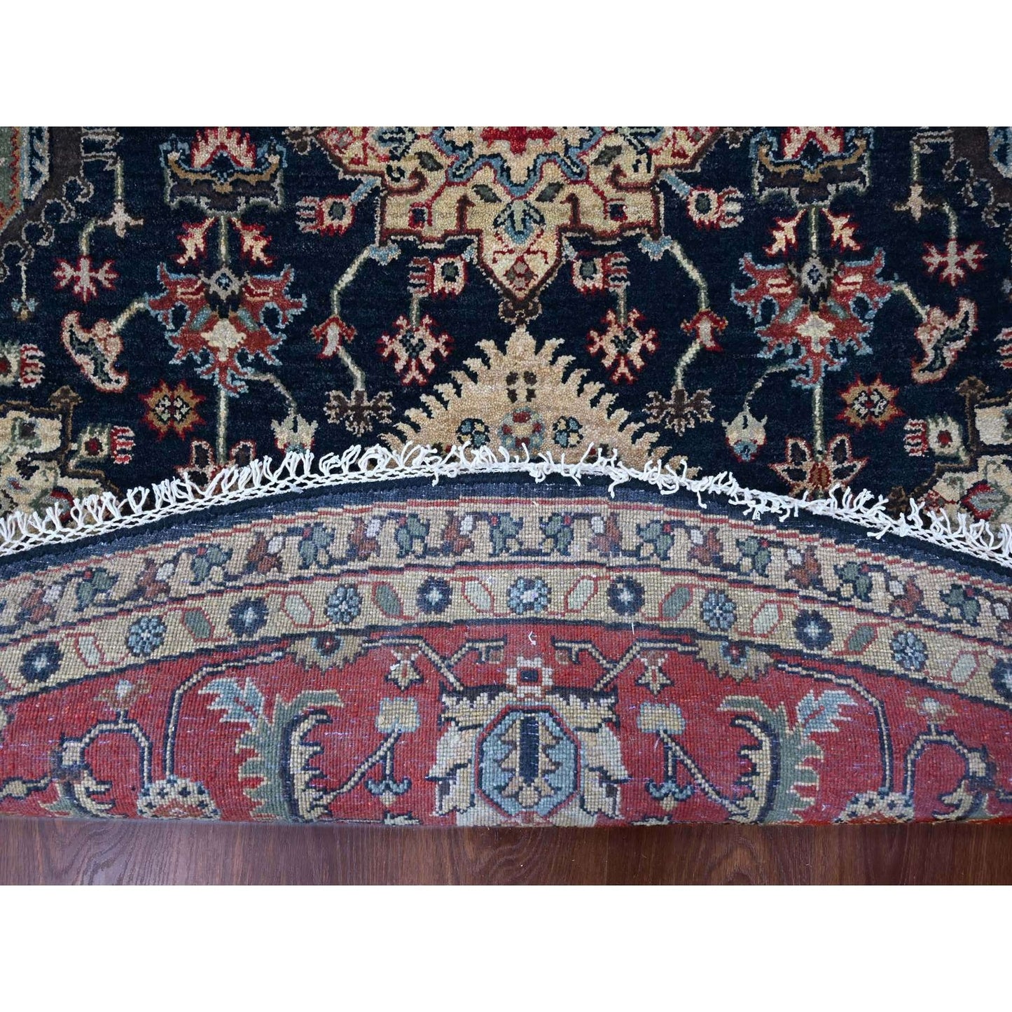 10'X10' Power Black Hand Knotted Karjihooz Design Pure Wool Round Rug