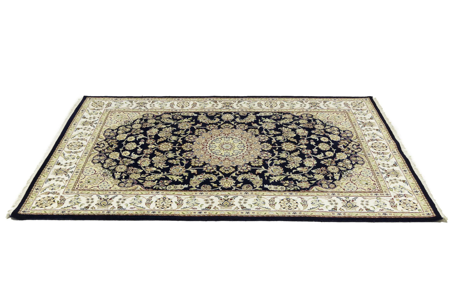 Indo Nain Oriental Rug Handmade Wool Carpet Blue