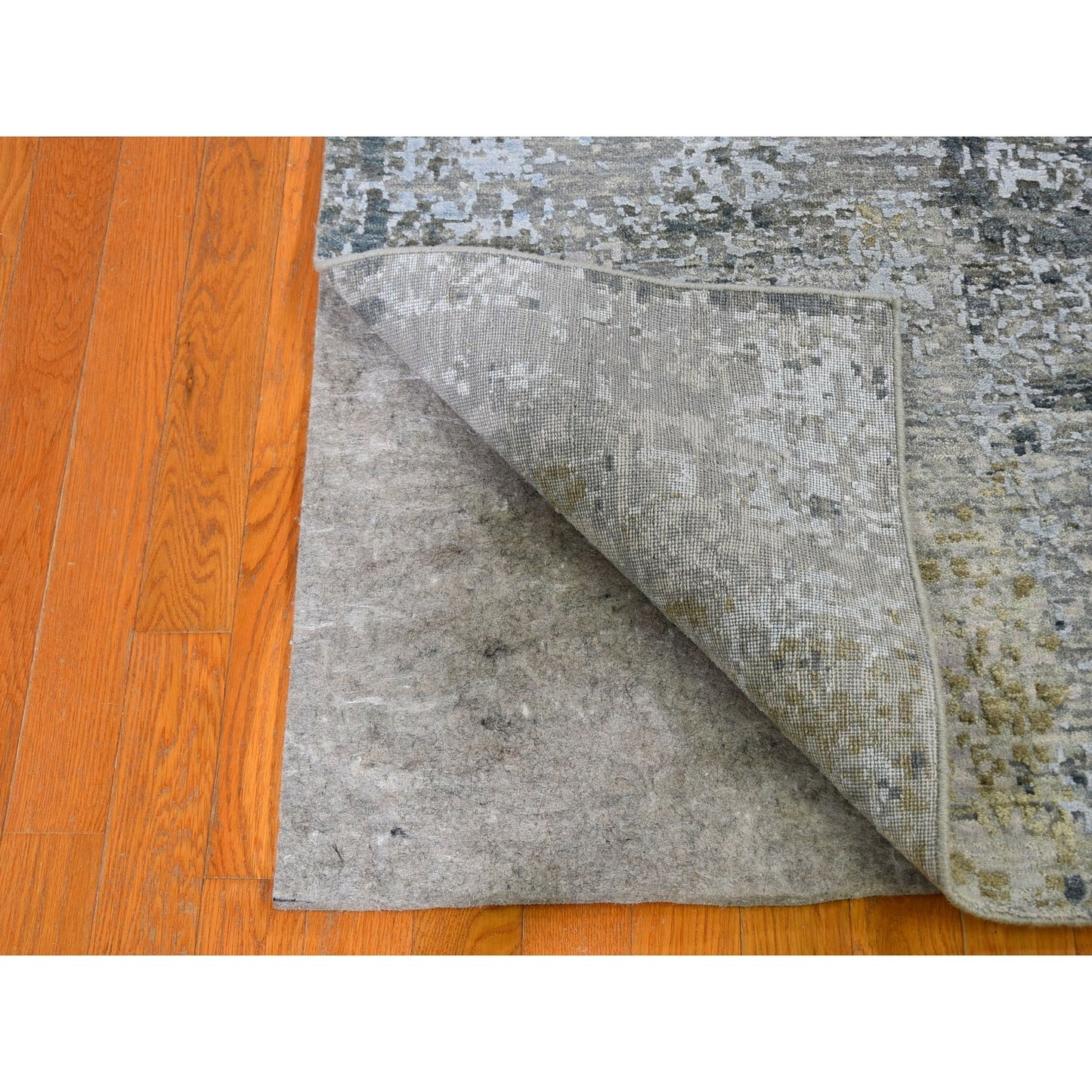 2'6"X12'3" Abstract Design Wool And Silk Dense Weave Hand Knotted Rug