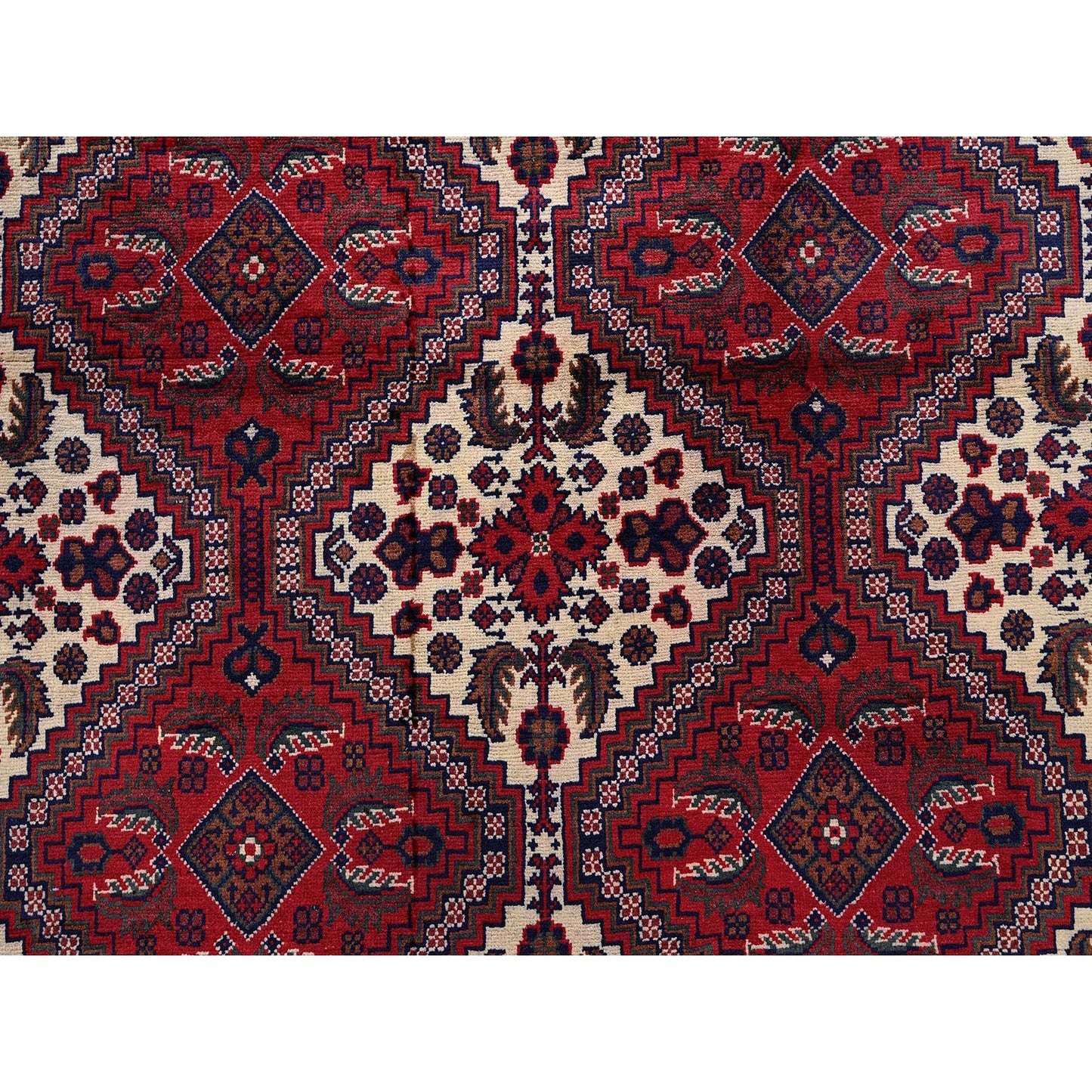 9'10"X13' Red Afghan Khamyab With Geometric Design Hand Knotted Wool Rug