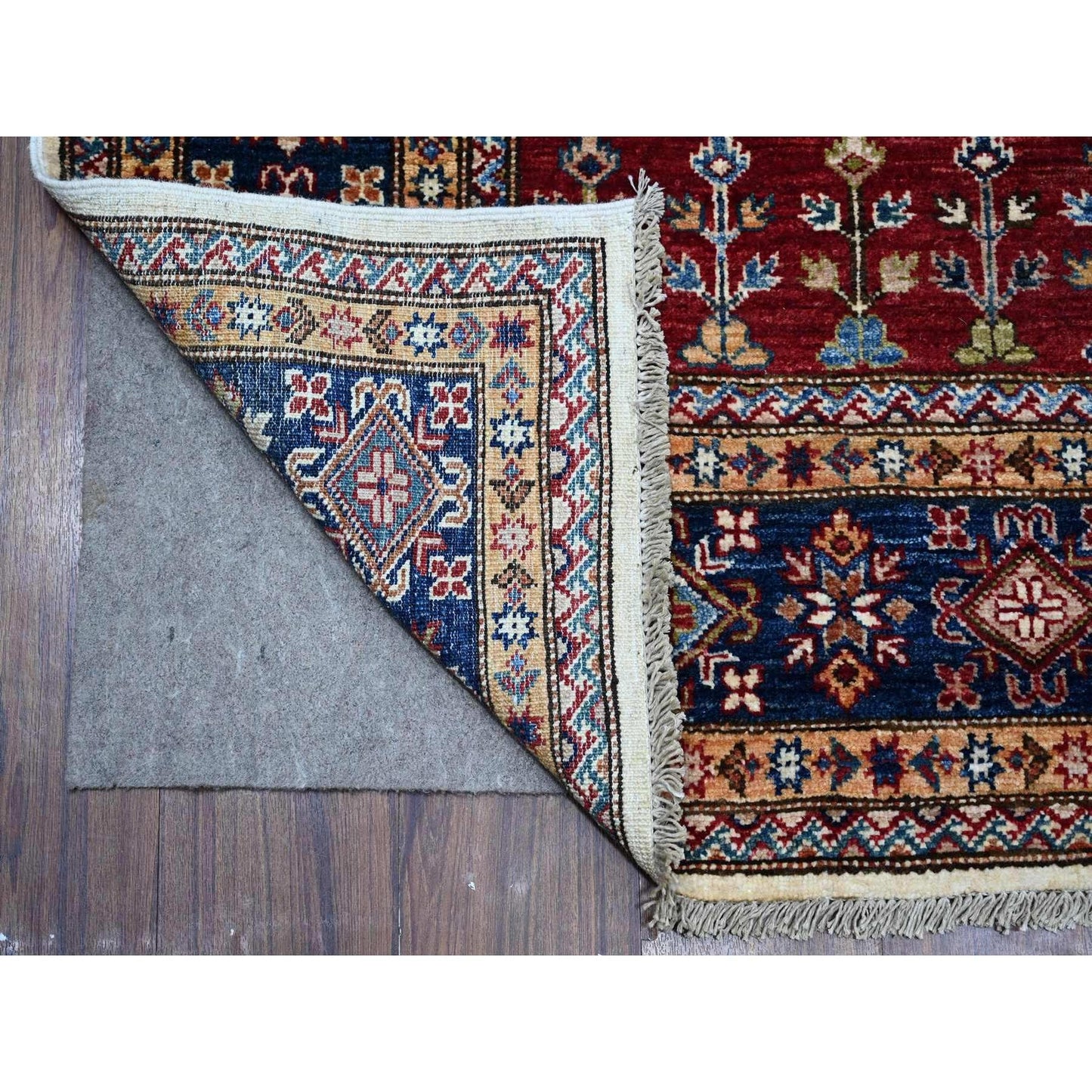 5'10"X9' Cloud White Hand Knotted Wool Super Kazak Geometric Oriental Rug