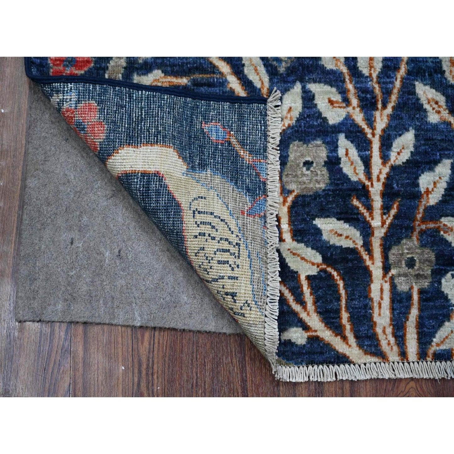 2'4"X5'10" Yale Blue Birds Paradise Hand Knotted Wool Runner Oriental Rug