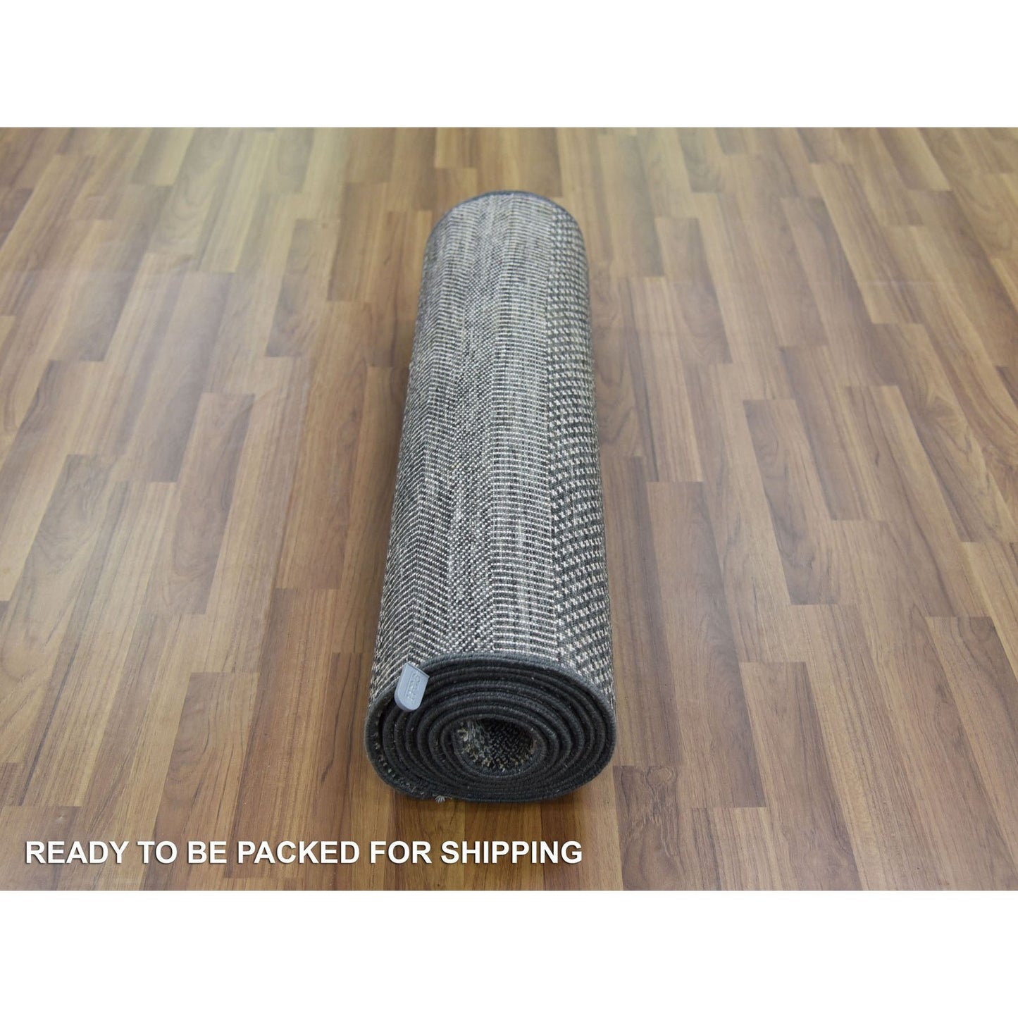 2'8"X10'2" Gray Wool And Silk Hand Knotted Modern Grass Design Runner Rug