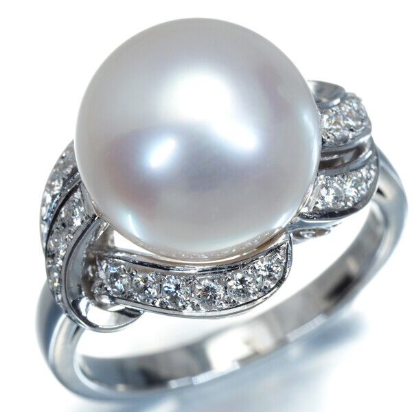 Mikimoto Ring South Sea Pearl 11.4Mm Diamond 0.23Ct Us6-6.25 900 Platinum