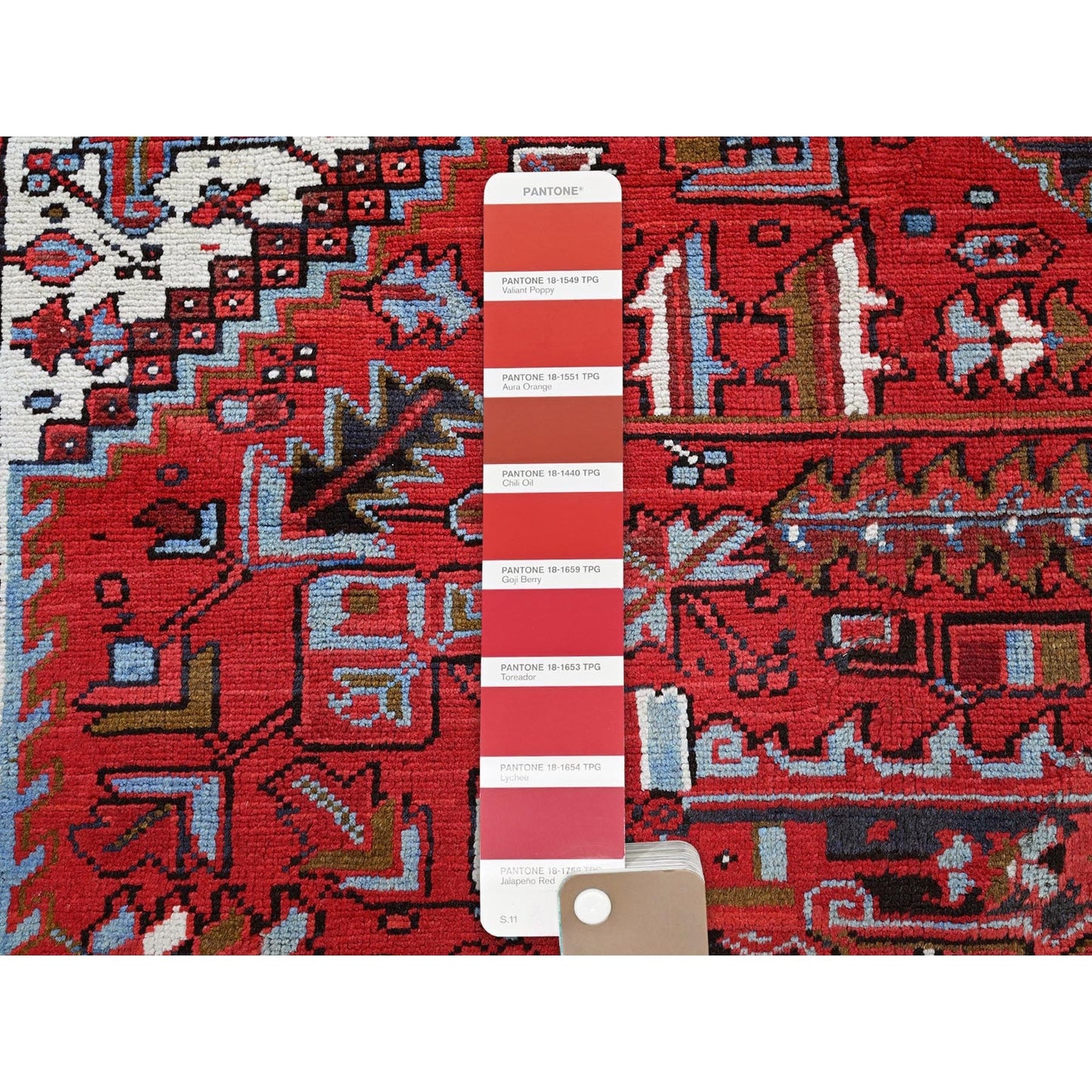8'4"X11'4" Red Vintage Zoroastrian Heris Sheared Low Hand Knotted Wool Rug