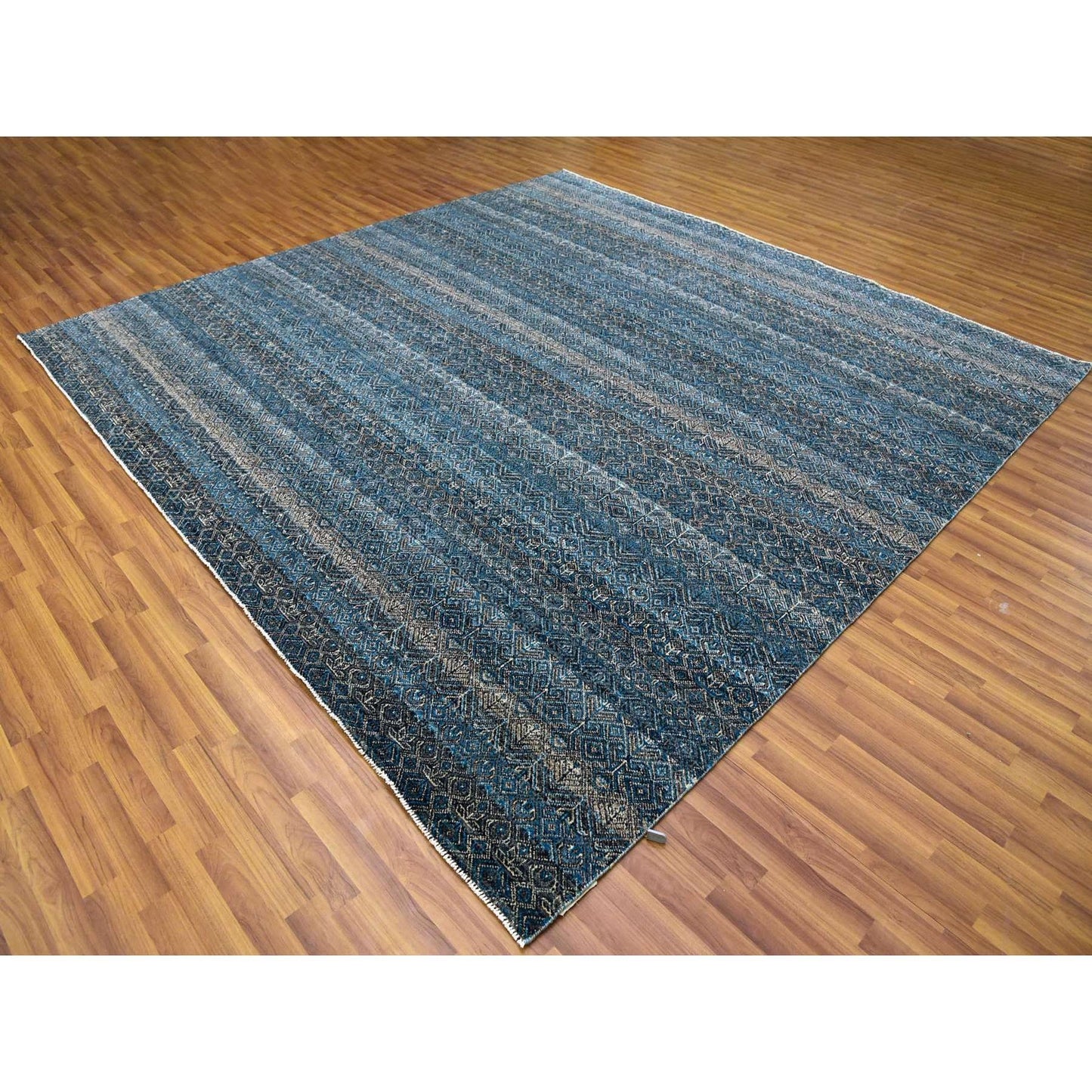 10'1"X10'1" Blue Hand Knotted Kohinoor Herrita Design Wool Square Rug