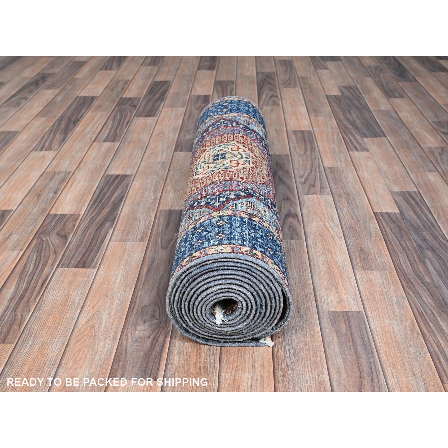 2'8"X15'4" Blue Hand Knotted Mamluk Dynasty Wool Xl Runner Oriental Rug