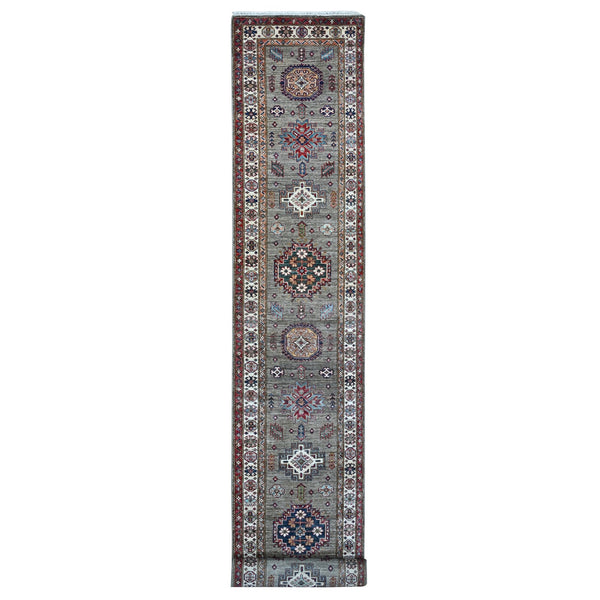 2'8"X20'10" Battleship Gray Hand Knotted Super Kazak Wool Xl Runner Rug
