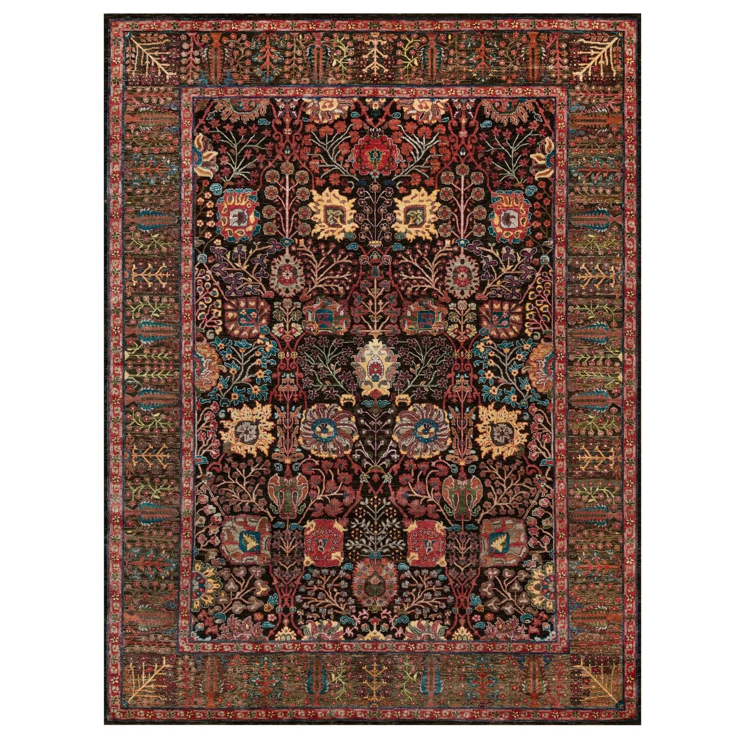 9'1"X12' Black Wool And Silk Hand Knotted Tebraz Vase Fine Oriental Rug