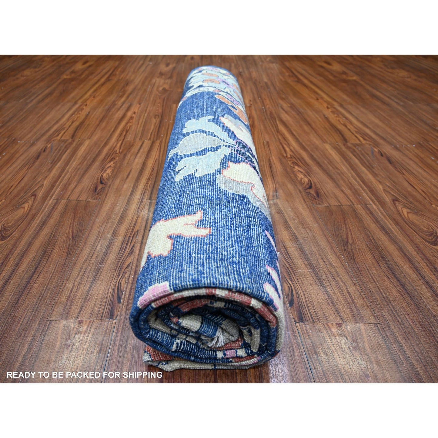 9'X11'7" Sapphire Blue Hand Knotted Afghan Angora Oushak Soft Wool Rug