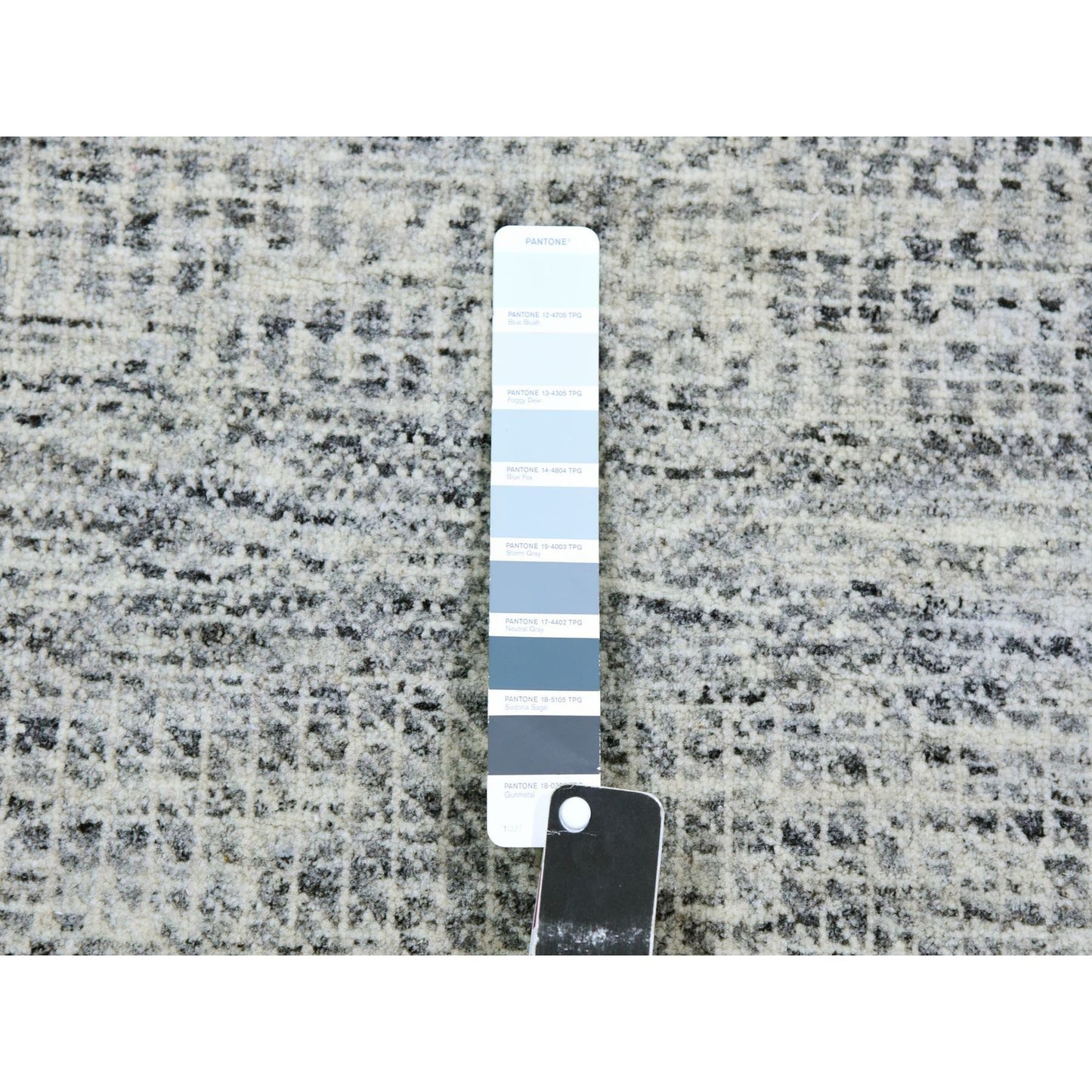 4'X10'1" Gray 100% Undyed Wool Grass Design Hand Knotted Wide Runner Rug