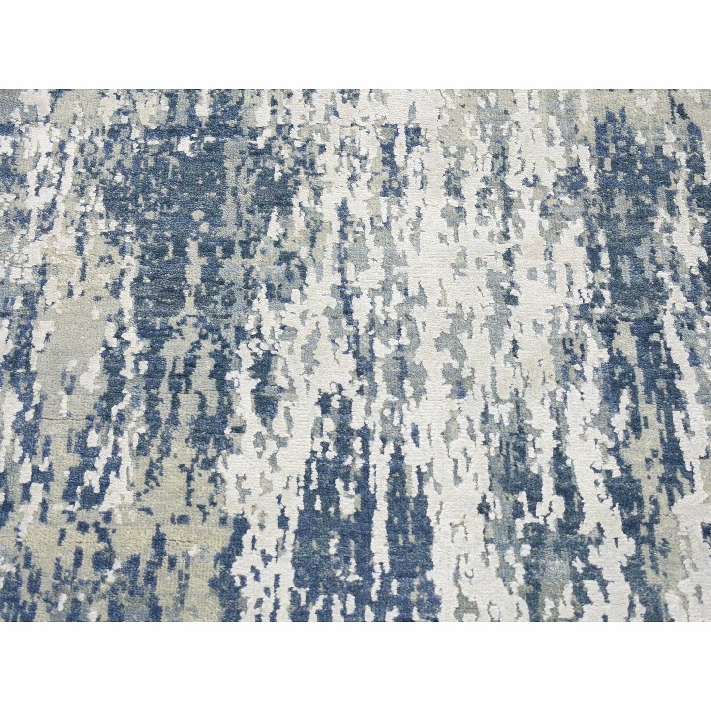 2'7"X12'2" Hand Knotted Abstract Design Wool And Real Silk Runner Rug