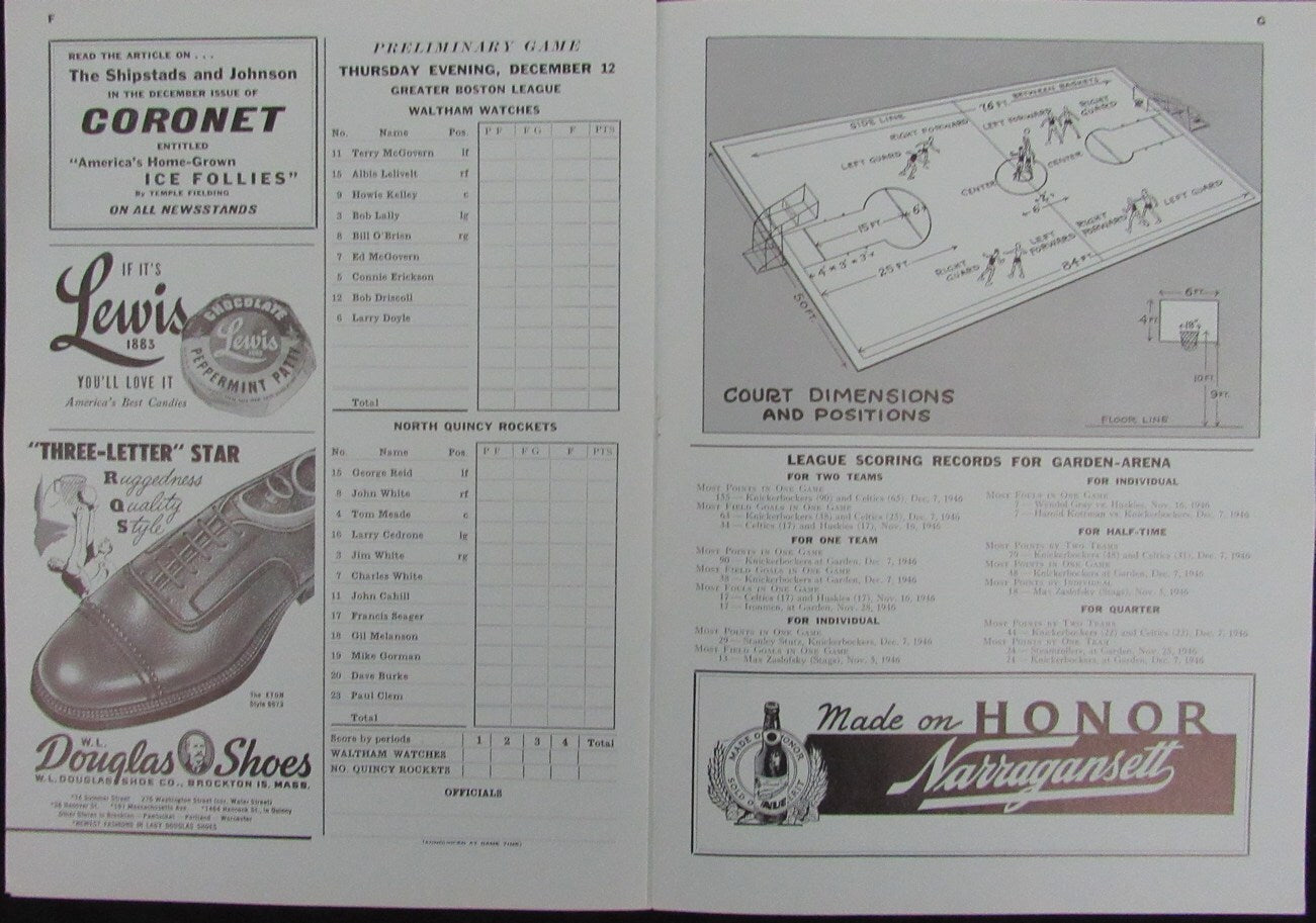 Vintage 1946 Boston Celtics Vs. Detroit Falcons