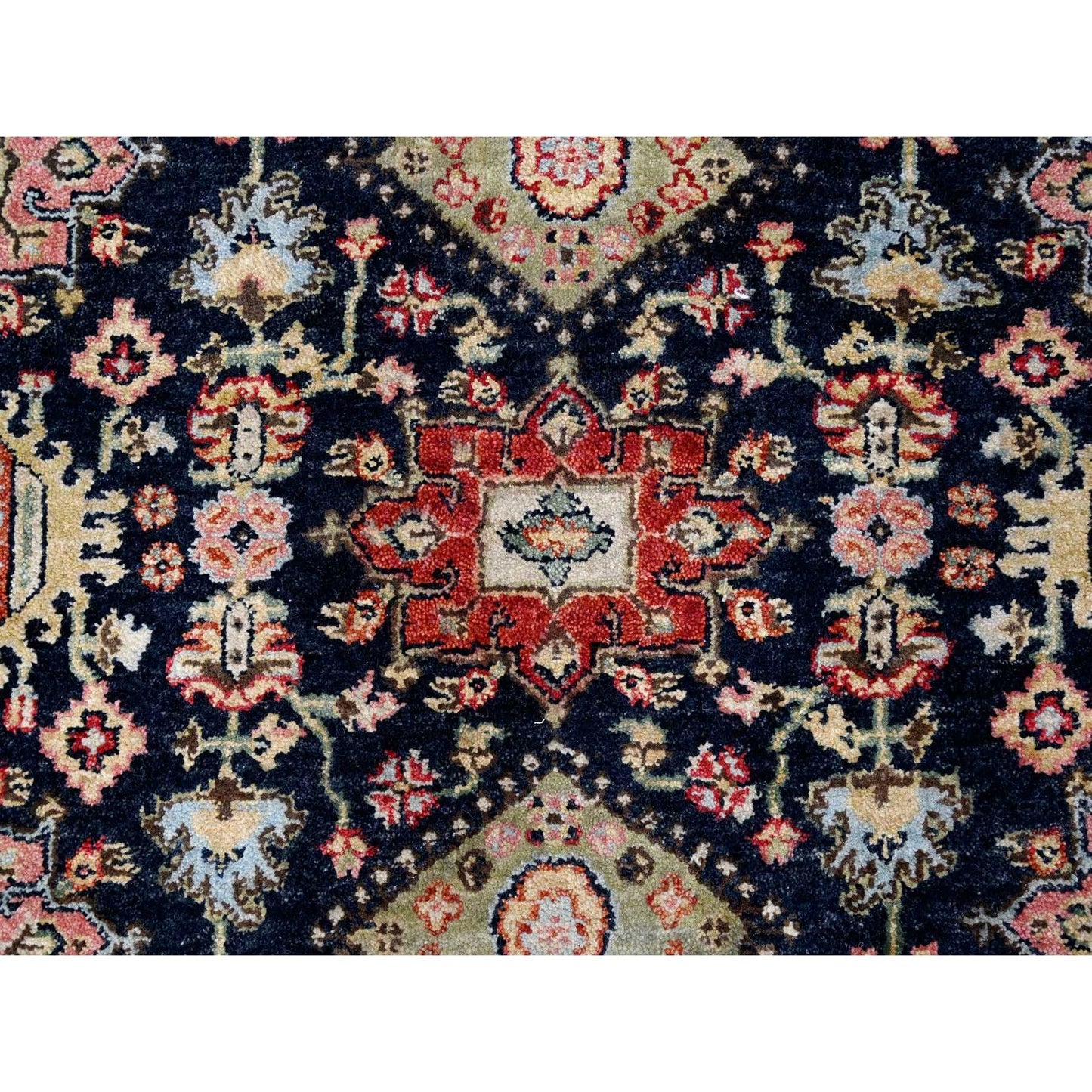 4'2"X6' Black And Red Karajeh Design Pure Wool Hand Knotted Oriental Rug