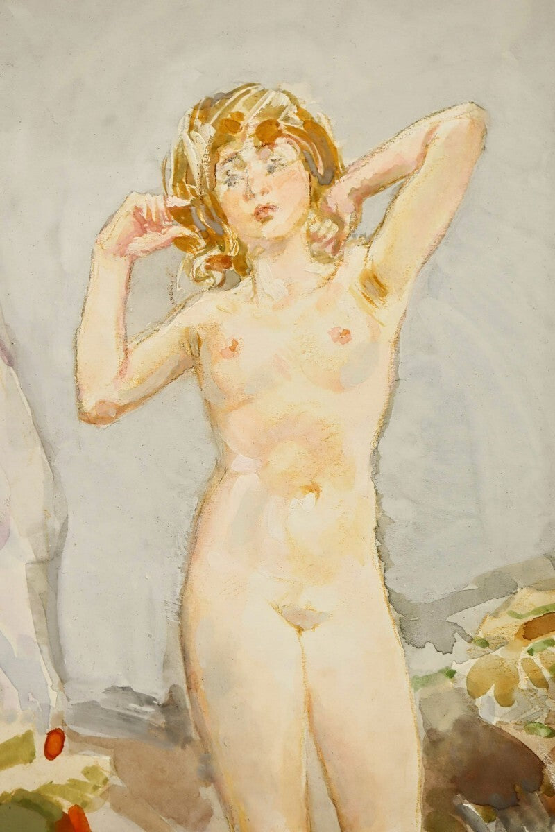 Erno Zorad (Hungary) Signed Original Watercolor On Paper Nude Painting Framed