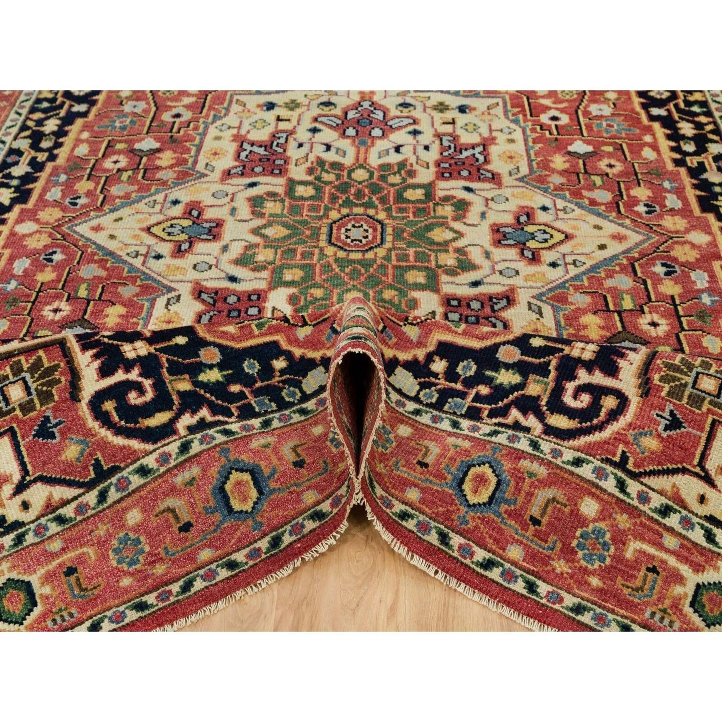 9'X12' Indian Red Hand Knotted Heris Serapi Pure Wool Oriental Rug