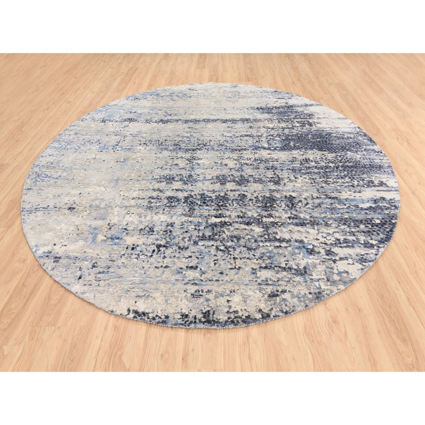 10'X10' Wool-Silk Blue Abstract Mosaic Design Hand Knotted Rug Square