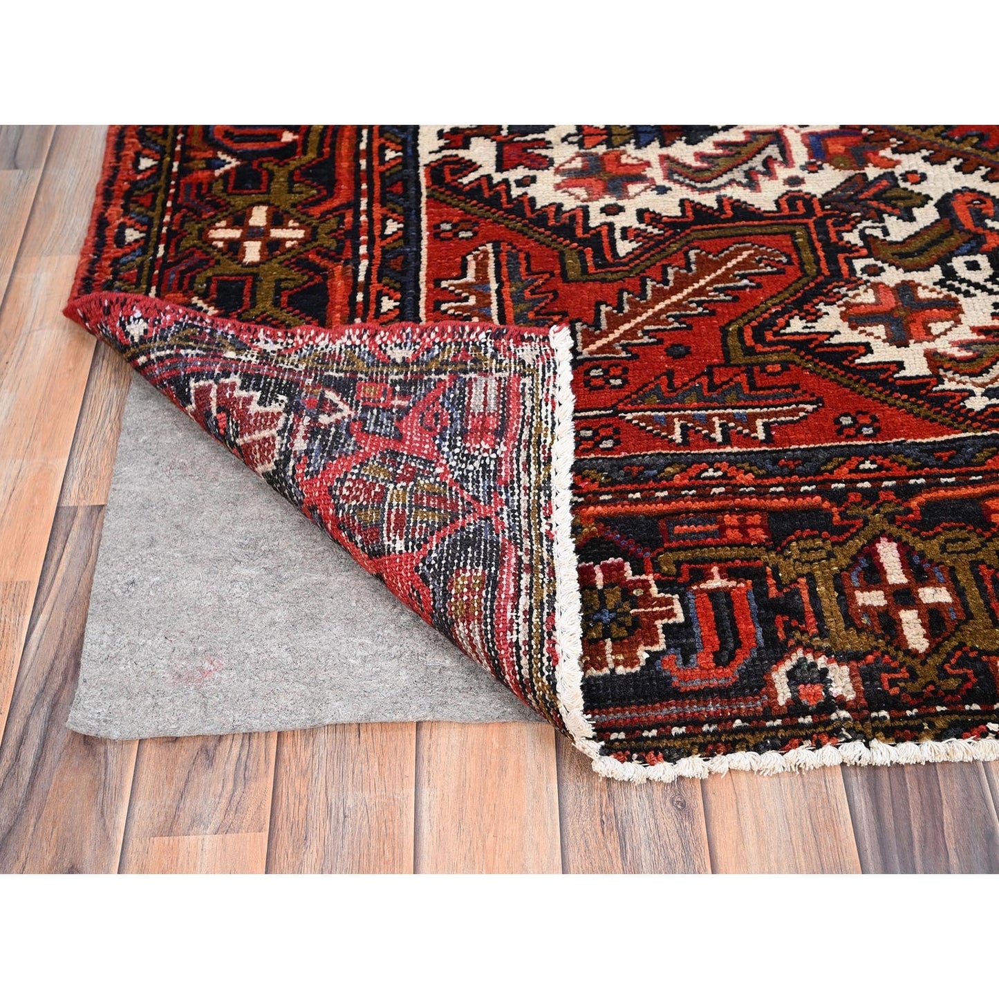 7'10"X11' Rich Red Hand Knotted Vintage Zoroastrian Heris Pure Wool Rug