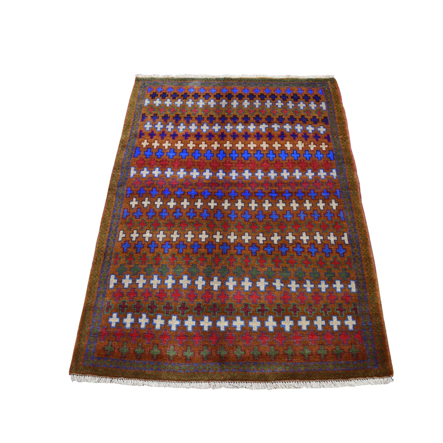 3'3"X4'7" All Over Design Hand Made Pure Wool Colorful Afghan Village Rug