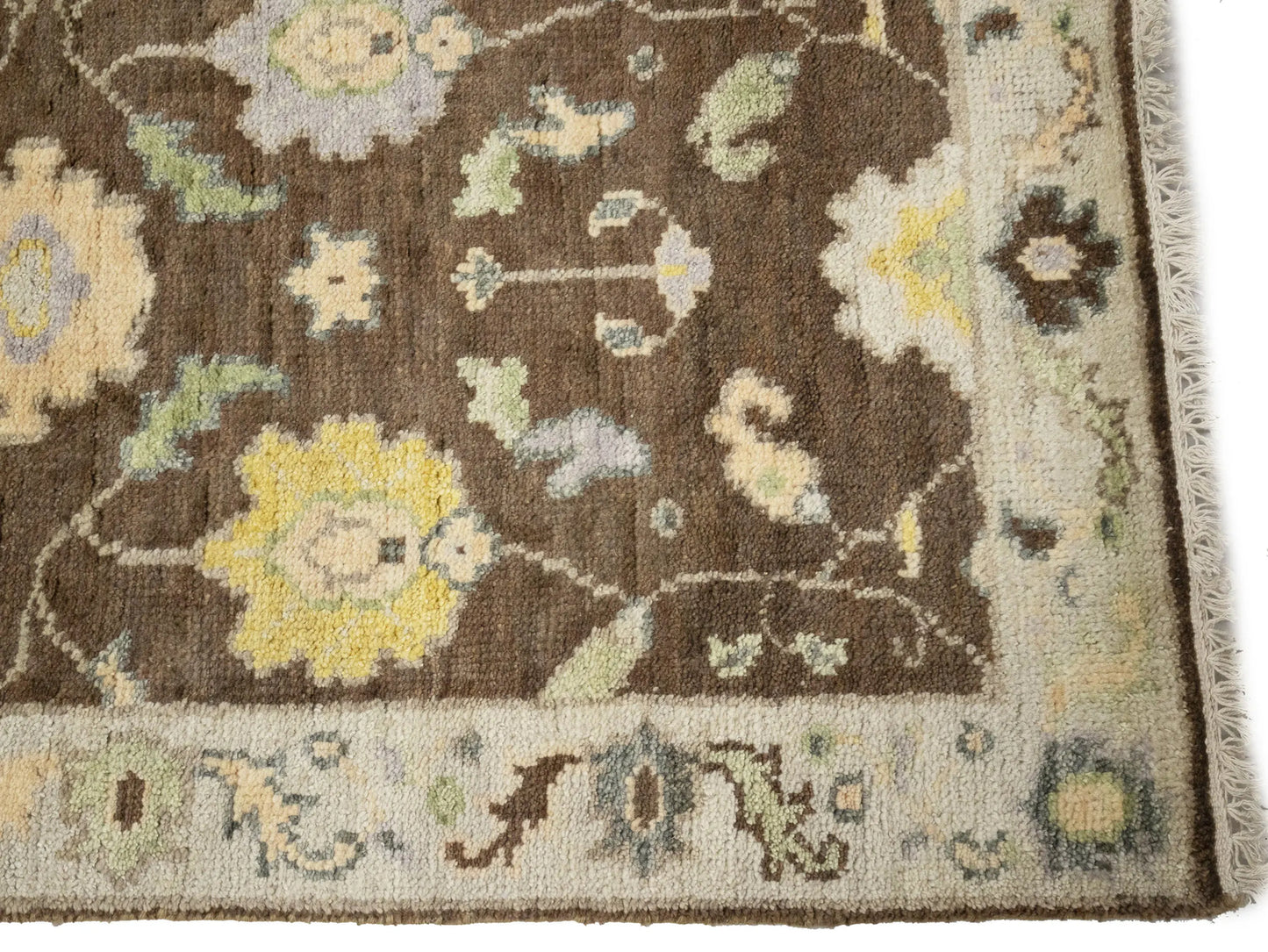 Oushak Chobi Oriental Runner Rug Brown Floral