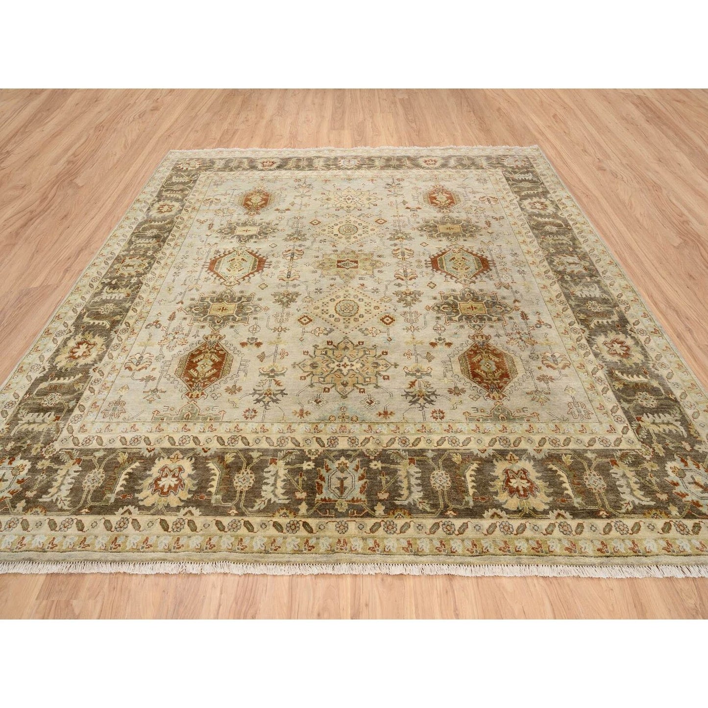 10'2"X10'2" Light Gray Soft Wool Hand Knotted Karjihooz Design Square Rug
