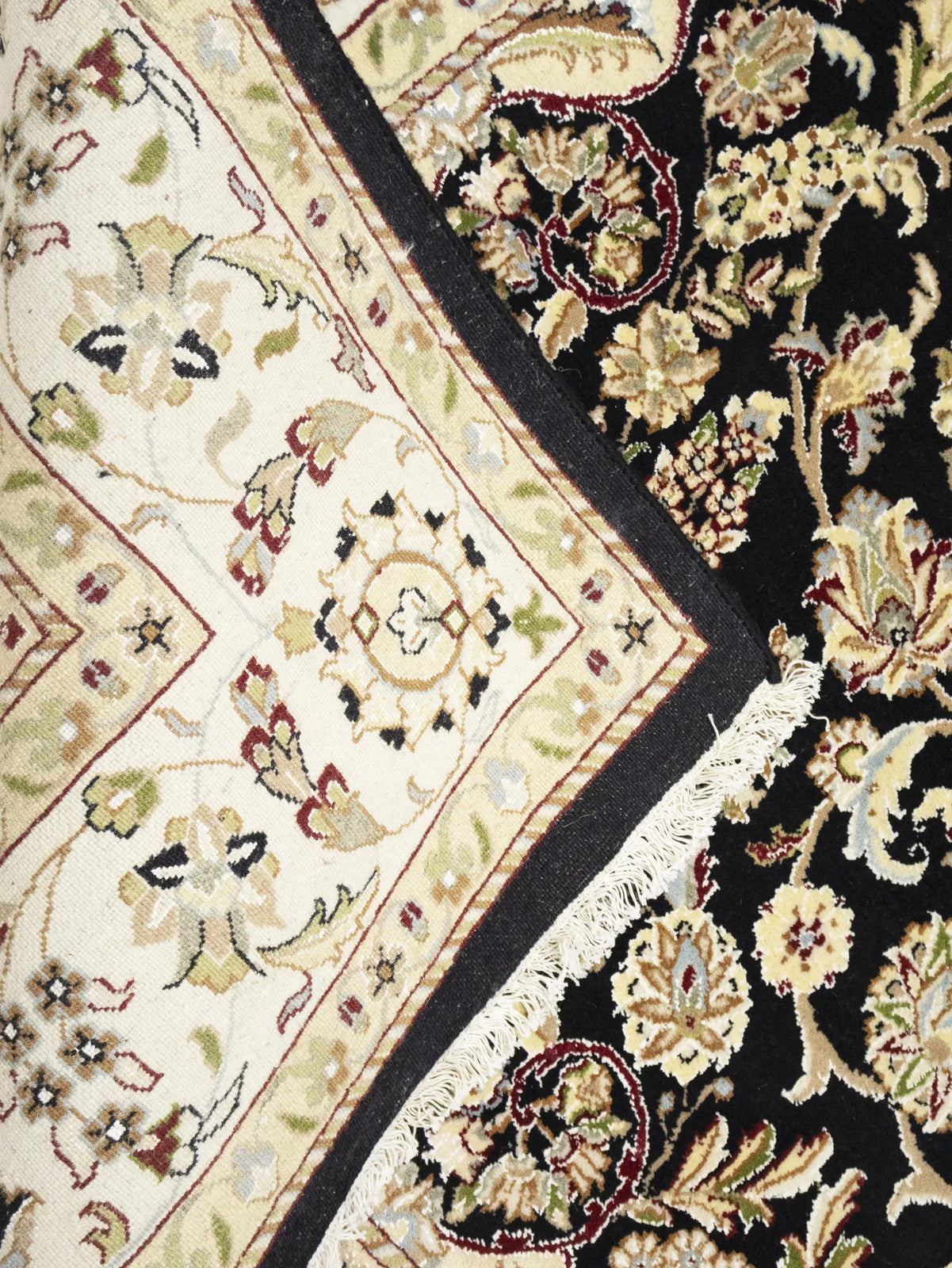 Indo-Nain Oriental Rug 6X9 Ft Black Floral