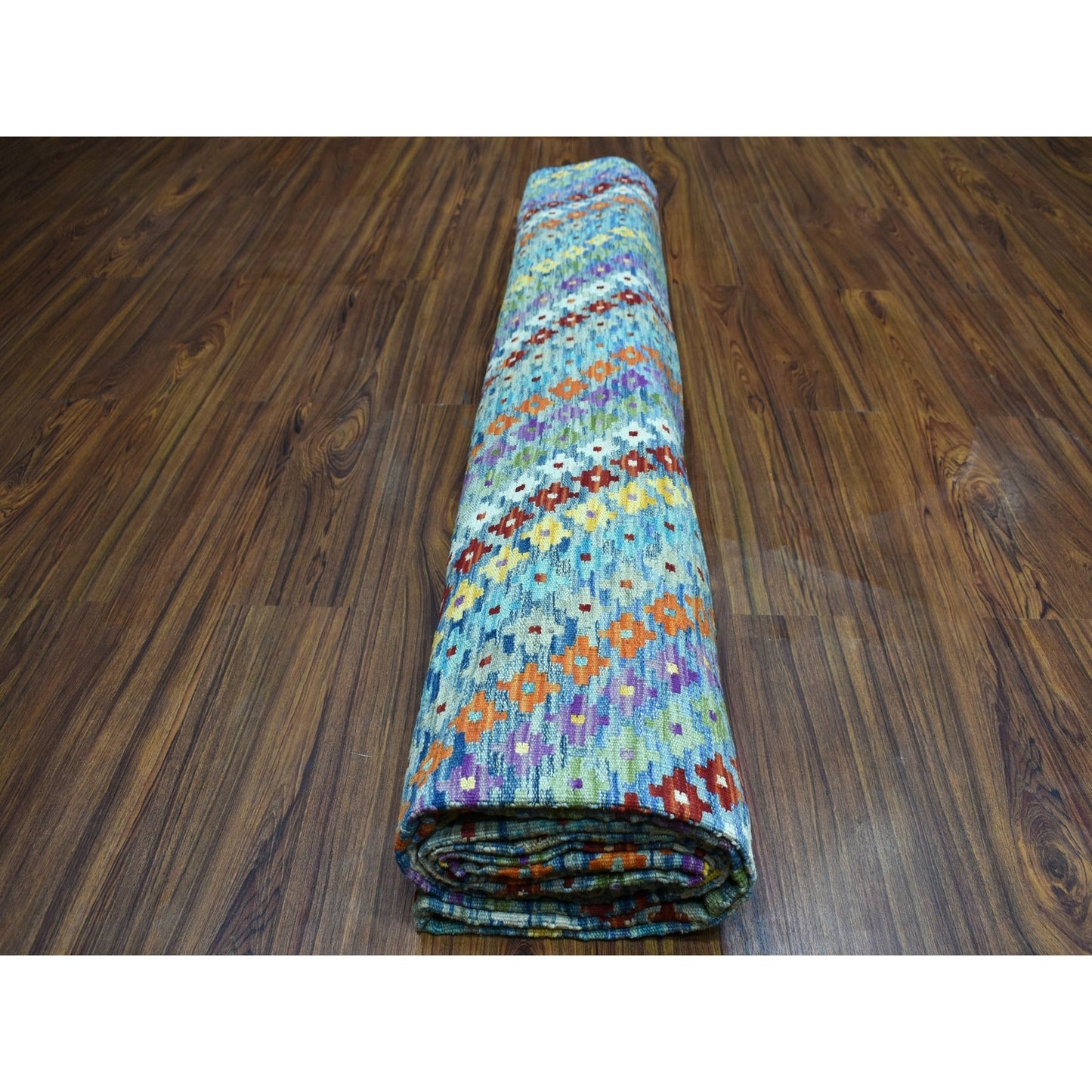 10'2"X13'4" Colorful Afghan Kilim Pure Wool Hand Woven Oriental Rug