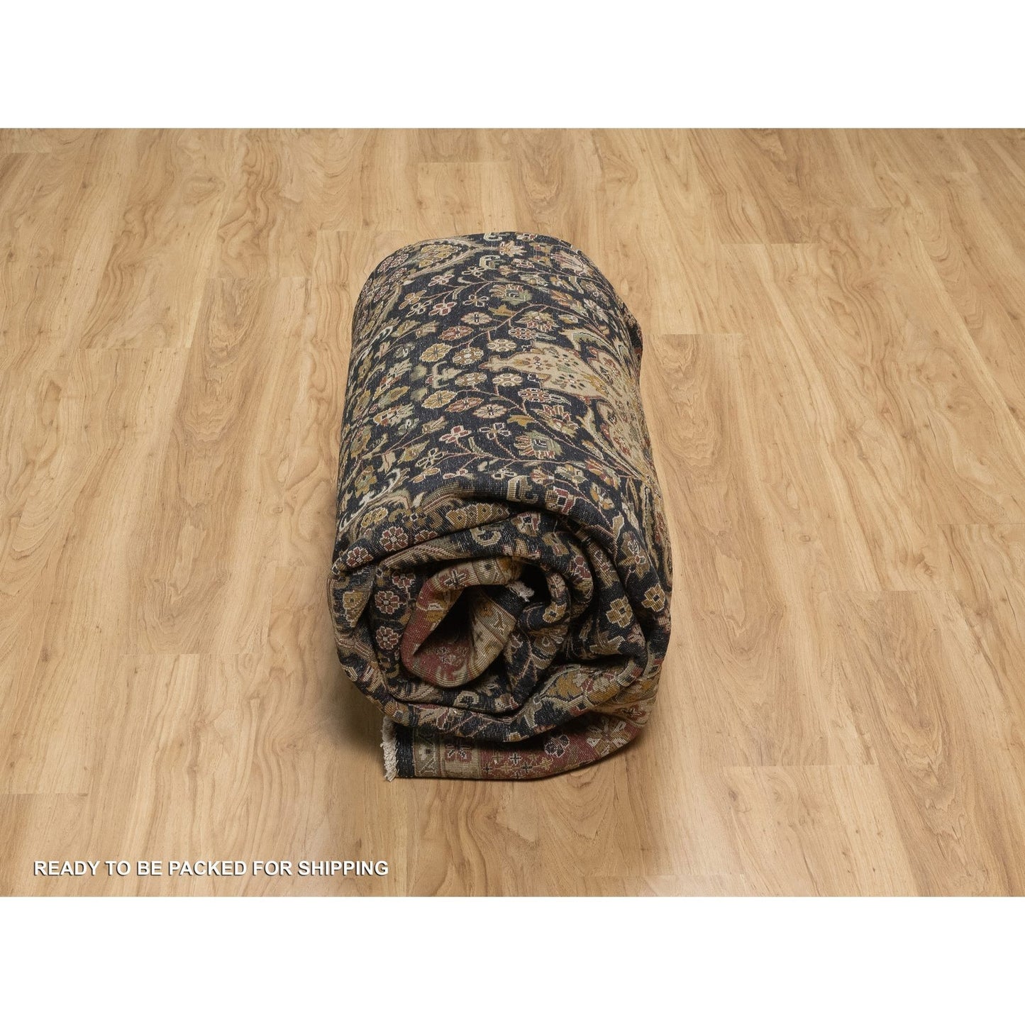 8'X9'10" Black Hand Knotted Kishoon Revival 300 Kpsi Rug New Zealand Wool
