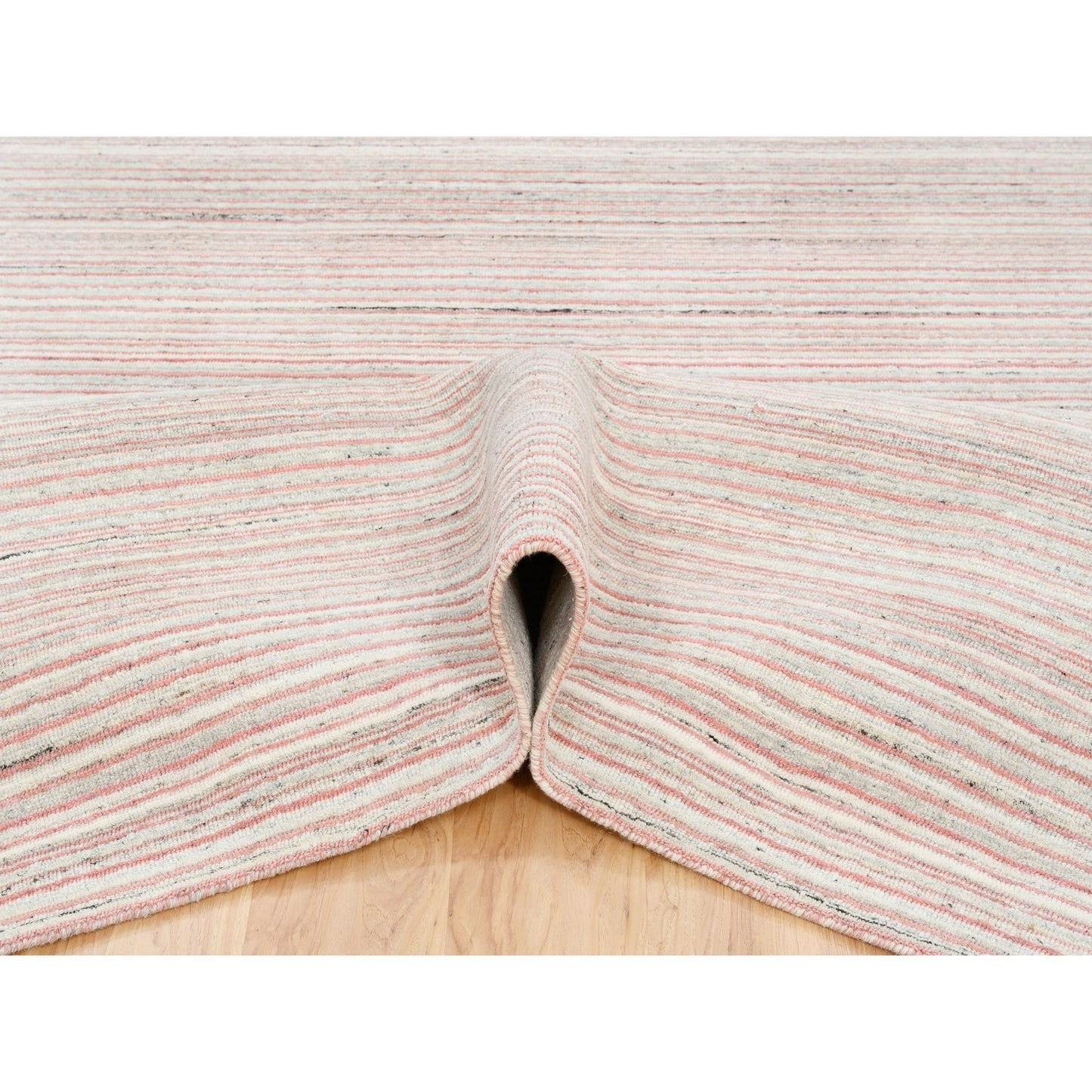 9'1"X12' Ivory With Coral Red Wool Plain Modern Design Hand Loomed Rug