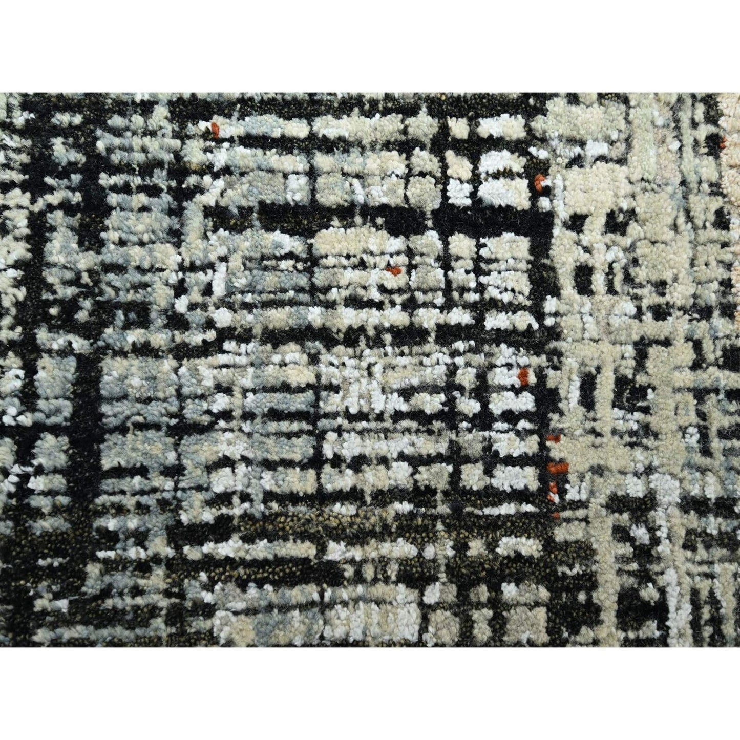 8'X10'3" Black With Beige Abstract Galaxy Design Wool Hand Knotted Rug