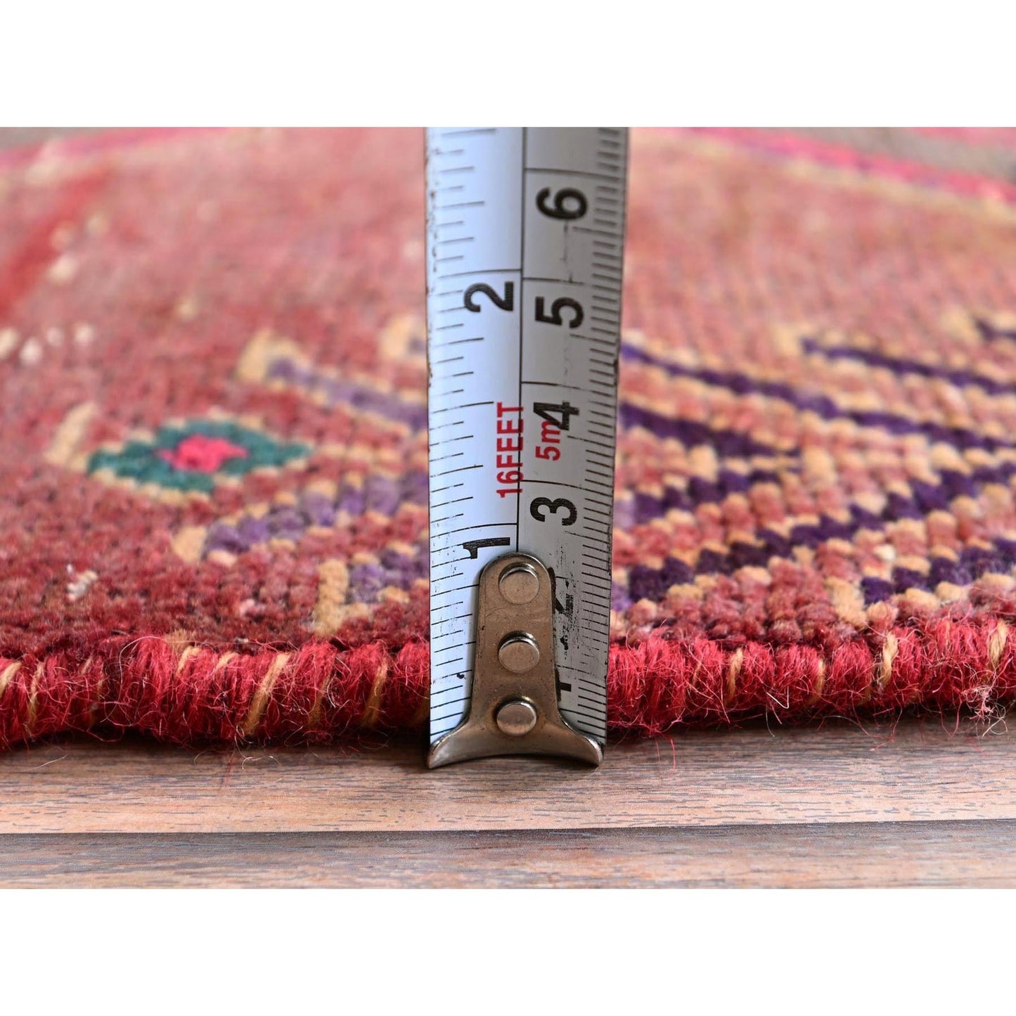 3'X7'7" Red Overdyed Vintage Northwest Zoroastrian Hand Knotted Runner Rug