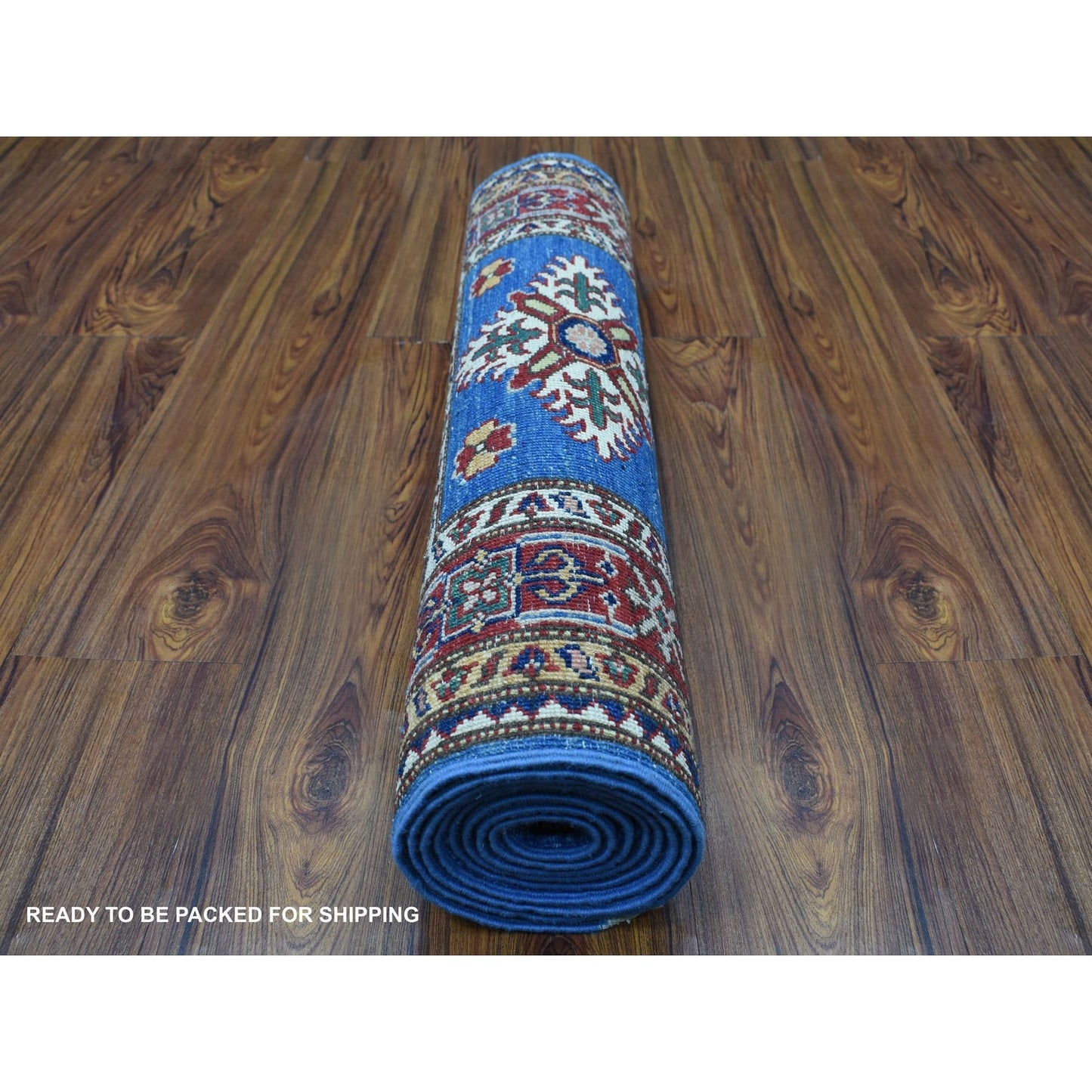 2'7"X8'7" Blue Super Kazak Tribal Design Hand Knotted Wool Runner Rug