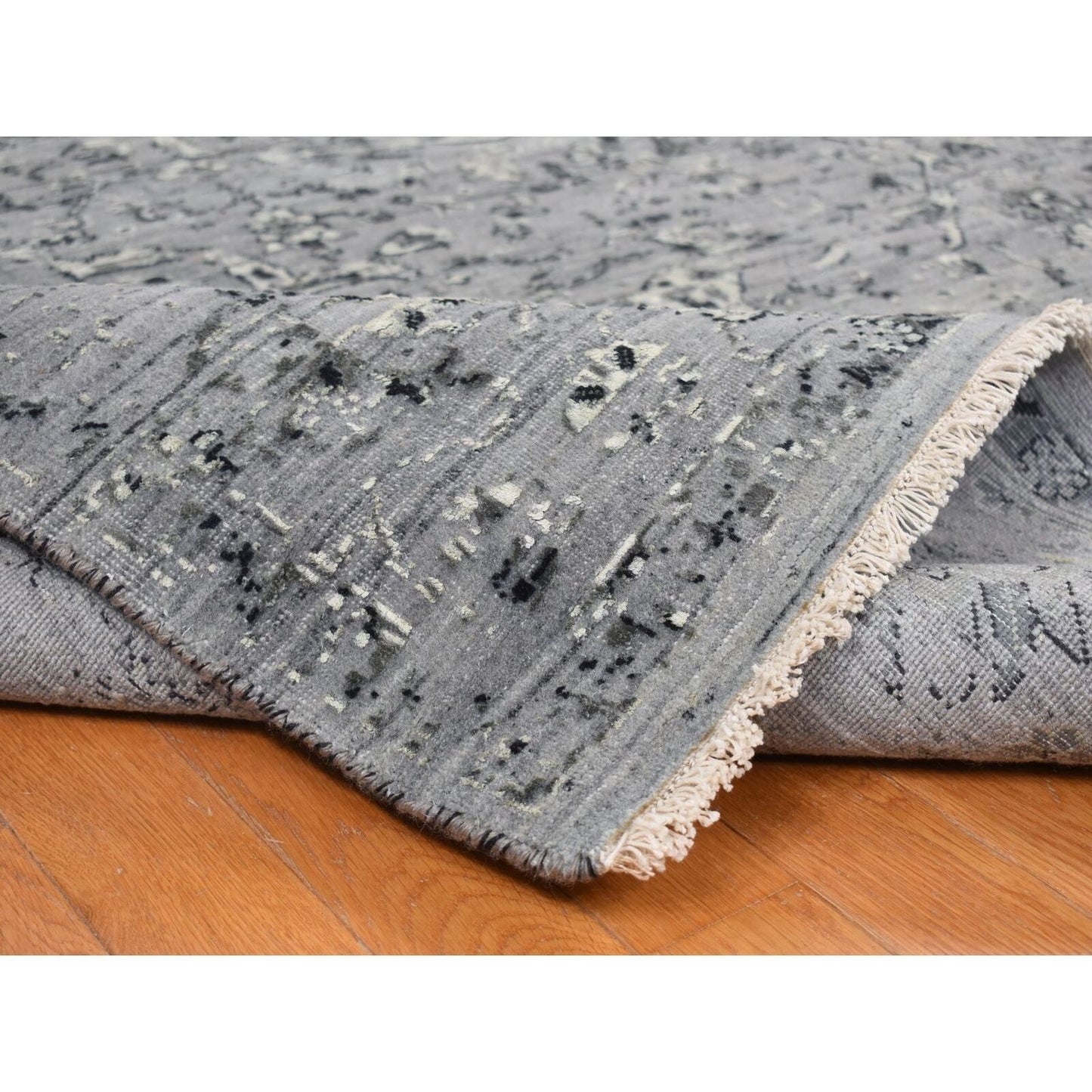 10'X10' Gray Zoroastrian Design Silk With Wool Hand Knotted Square Rug