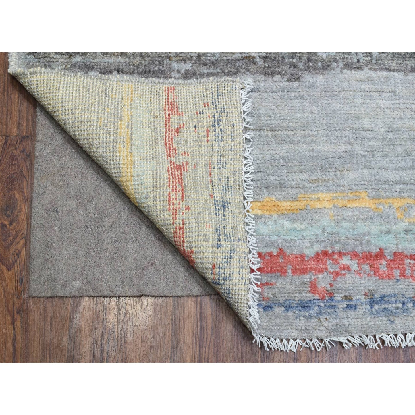 10'X13'9" Light Gray Hand Knotted Boujaad Moroccan Berber Design Wool Rug