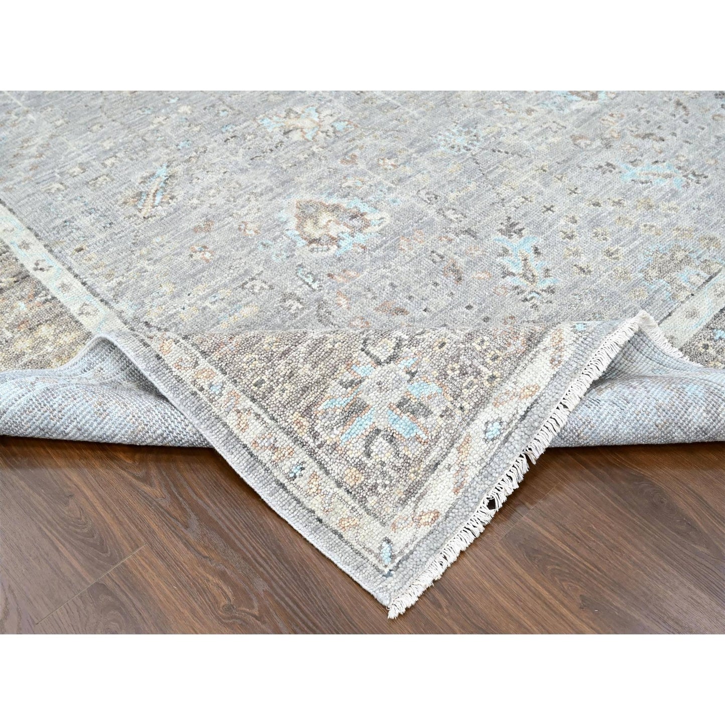 9'X12'1" Medium Gray Oushak Design Hand Knotted All Wool Oriental Rug